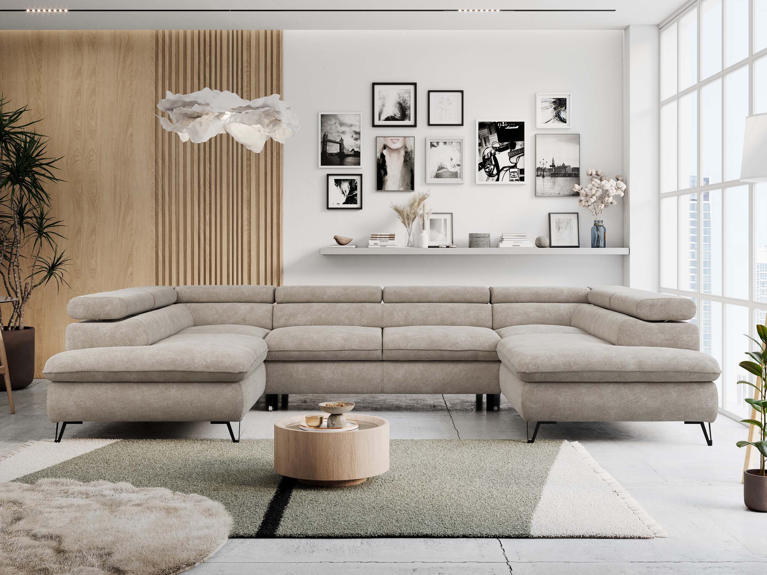 MKS MÖBEL Ecksofa PETER U, Set, Ecksofa U-Form, Wellenfedern, HR35-Schaum, form, Sofa big XXL, Bettkasten, Bettfunktion, Einstellbare Kopfstützen