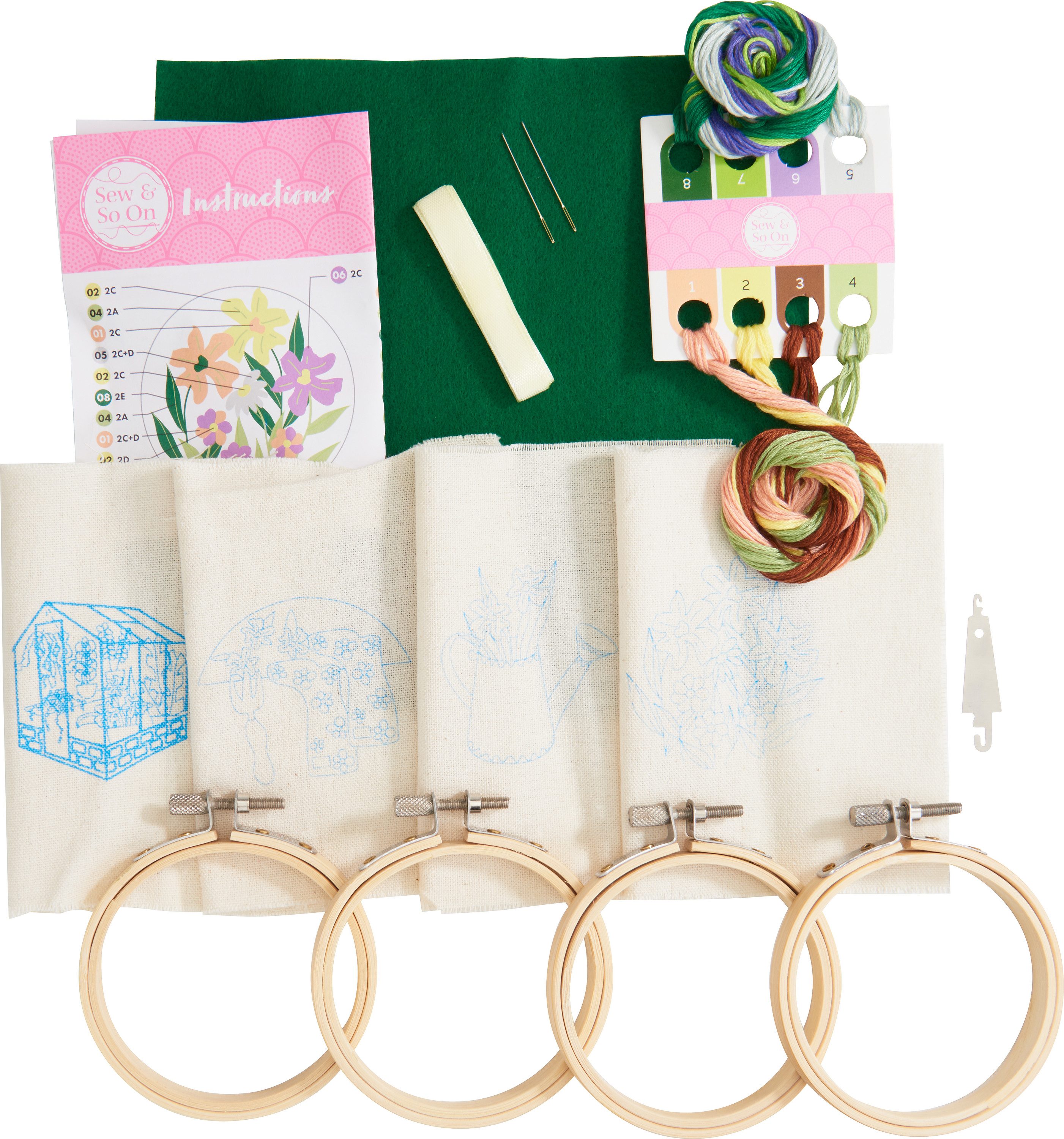 FINDit Kreativset Stick-Set Sew and So On, Embroidery Hoop Decorations