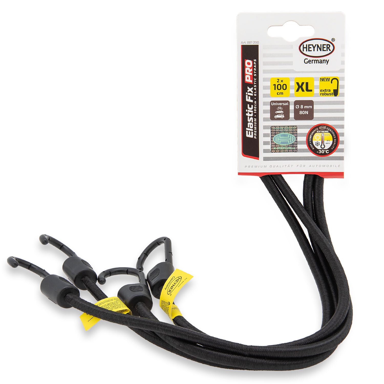 HEYNER Zurrgurt Gepäckspanner 2er Set 100cm gelb Spanngurte Haken verstellbar dehnbar (2-St)