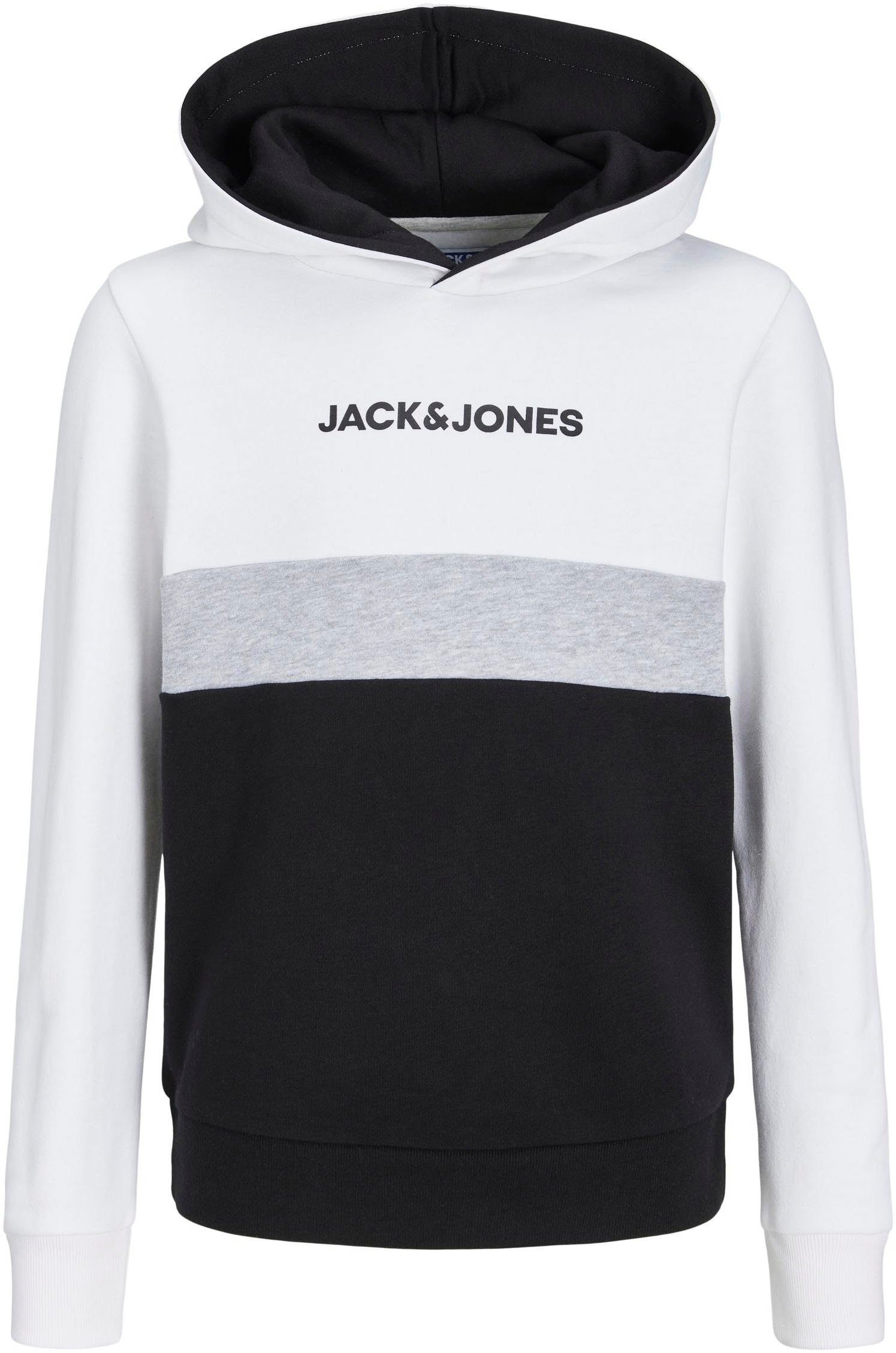 Jack & Jones Junior Hoodie JJEREID BLOCKING SWEAT HOOD SN JNR White | Sweatshirts