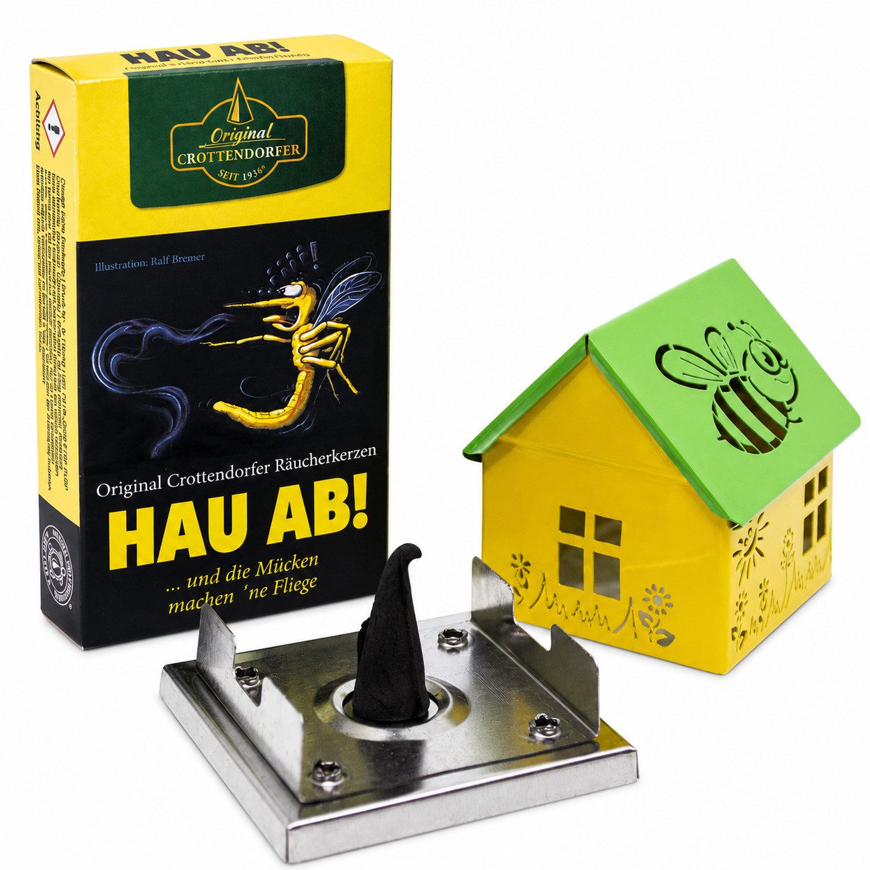 Landshop24 Räucherhaus Metall Mückenhaus + Räucherkerzen HAU AB Motiv "Biene", Original Erzgebirge, inklusive 24 Räucherkegel