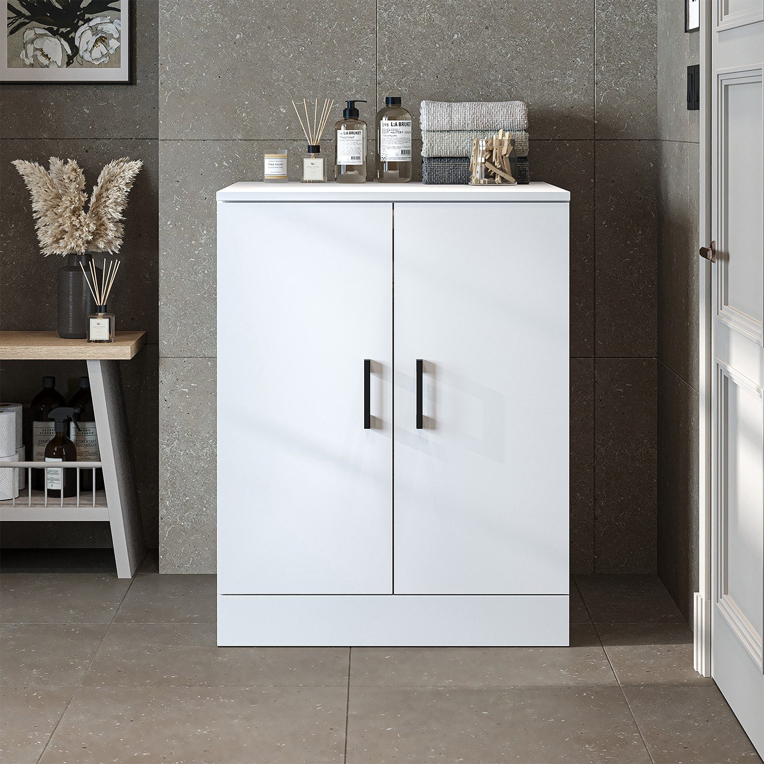 Roomart Waschmaschinenumbauschrank ATRIA – Umbauschrank für Badezimmer / HWR - 70cm (Waschmaschinenschrank - B/H/T: 70 x 90 x 69 cm) •Weiß •Weiß-Eiche •Eiche •Anthrazit-Eiche