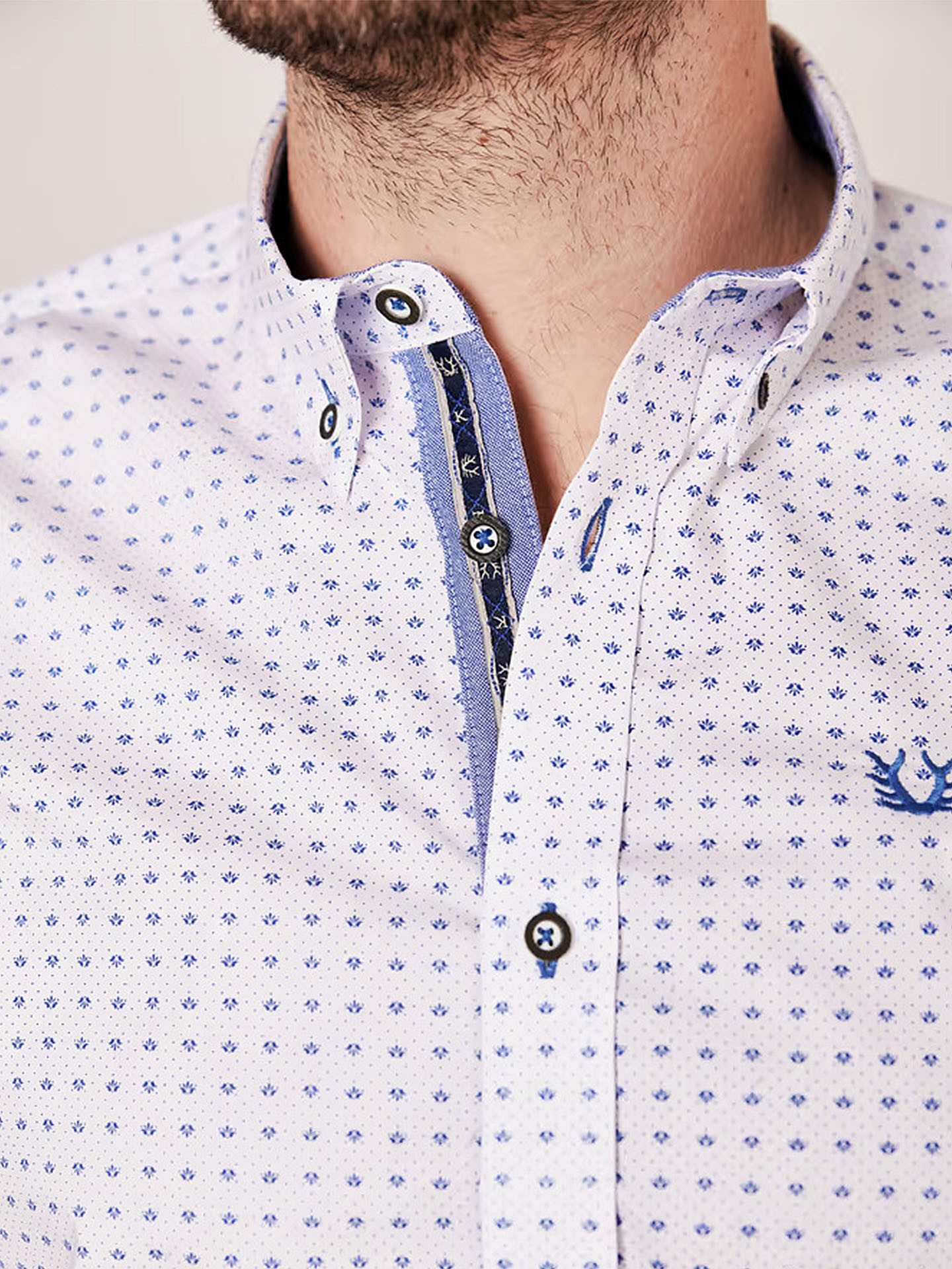 Moschen-Bayern Trachtenhemd Trachtenhemd SLIM FIT Herren Wiesn-Hemd Herrenhemd Langarm Weiß-Blau