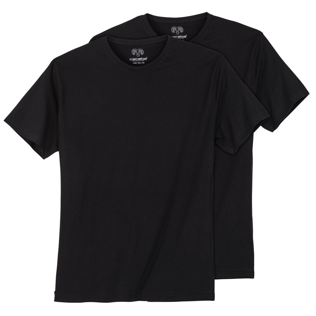 CECEBA Rundhalsshirt Ceceba Übergrößen T-Shirt 2er-Pack schwarz Rundhals