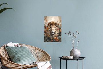 MuchoWow Wandsticker Löwe - Wildtiere - Pflanzen - Natur - Blumen (1 St), Wandaufkleber, Wandtattoo, Selbstklebend, Wohnzimmer, Schlafzimmer