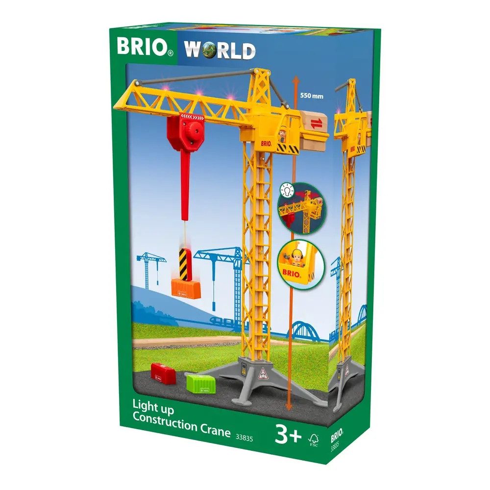 Ravensburger Kinderfahrzeug-Schienen 63383500 BRIO World 33835 Großer Baukran mit Licht – Zubehör für die BRIO