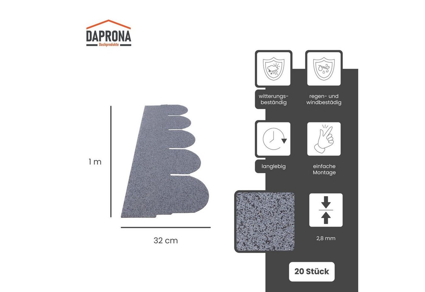 Thumbnail - DAPRONA Dachschindeln Biberschwanz Dachschindeln, Rund 1m x 32cm, Grau, (20-St), Bitumenschindeln für Gartenhaus, Carpor...
