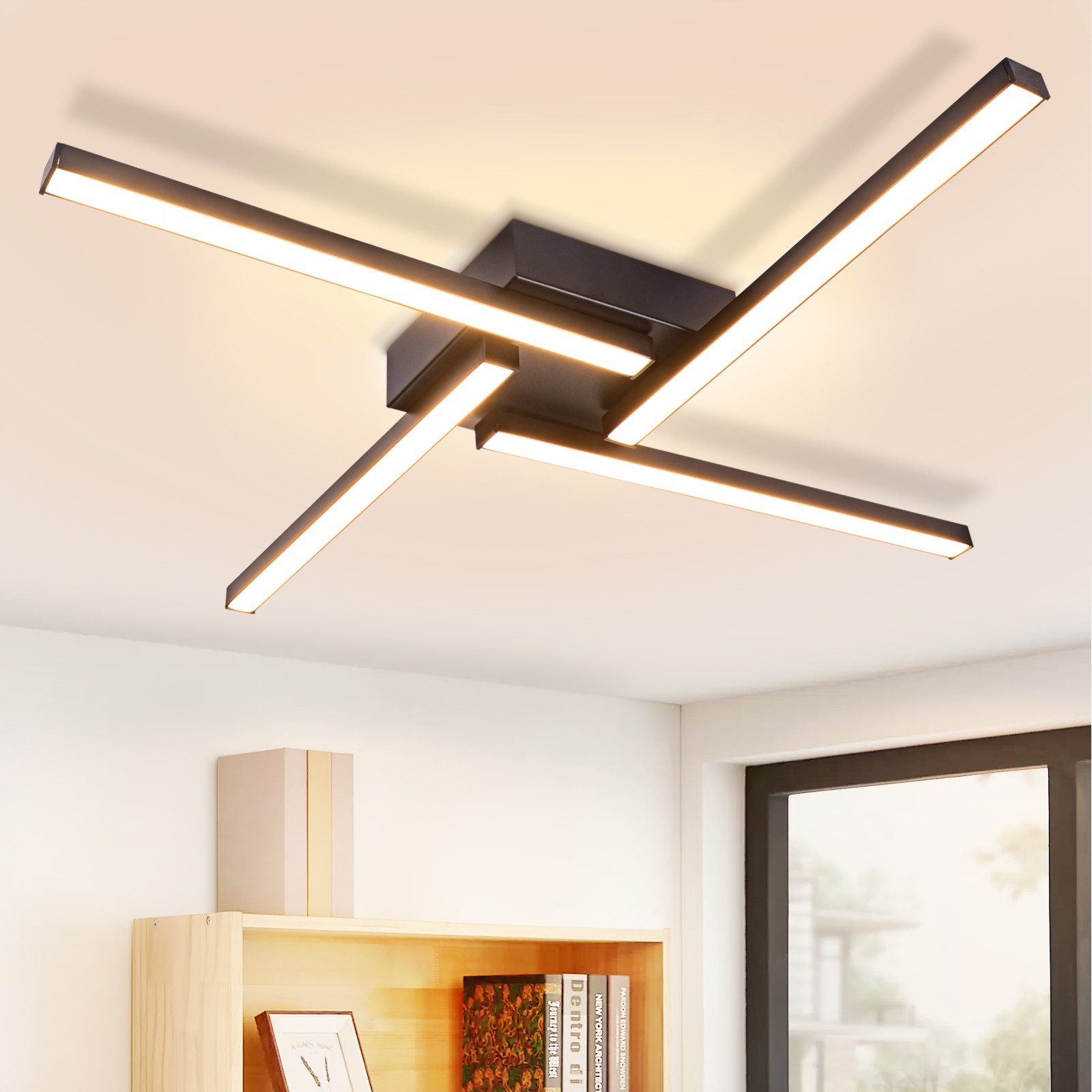 ZMH LED Deckenleuchte 4-flammig mit PC-Lichtschirm, 24 W bei 3000 K, nicht dimmbar, LED fest integriert, Warmweiß, Deckenlampe für Wohnzimmer, Schlafzimmer, Küche und Flur
