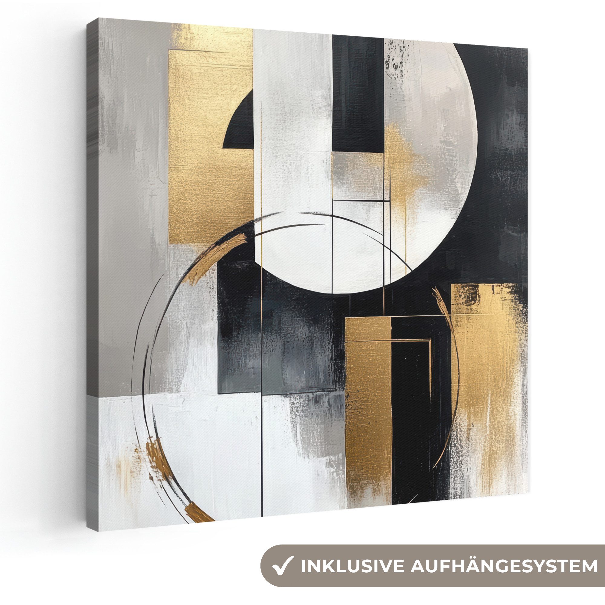 OneMillionCanvasses® Leinwandbild Abstrakt - Gold - Silber - Formen - Ästhetik, Fotodruck (1 St), Wandbild, Deko Schlafzimmer Wohnzimmer Flur 20x20 cm