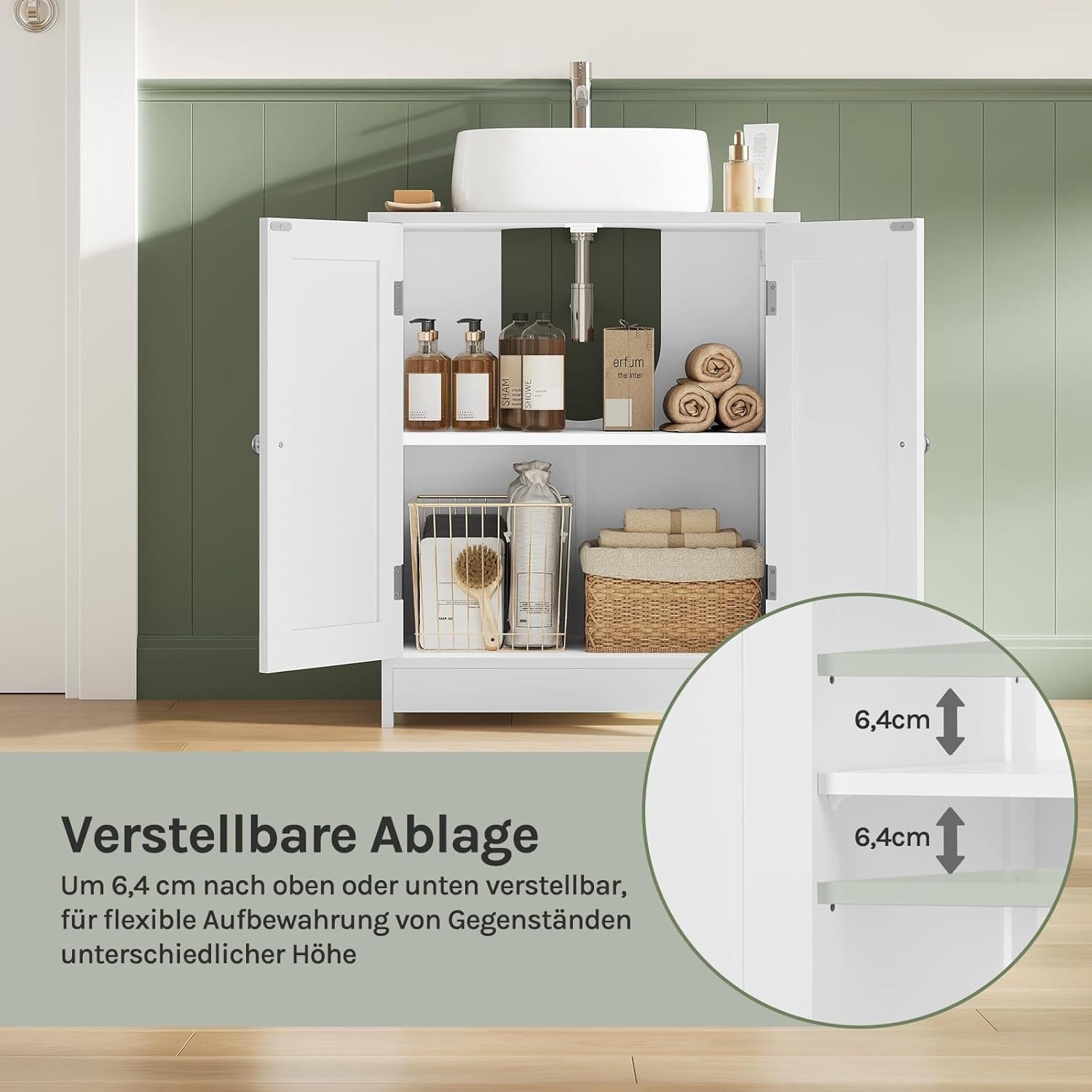 Woltu Waschbeckenunterschrank Badunterschrank, Verstellbarer Einlegeboden, weiß, 50x60x30 cm – Bild 5 von 5