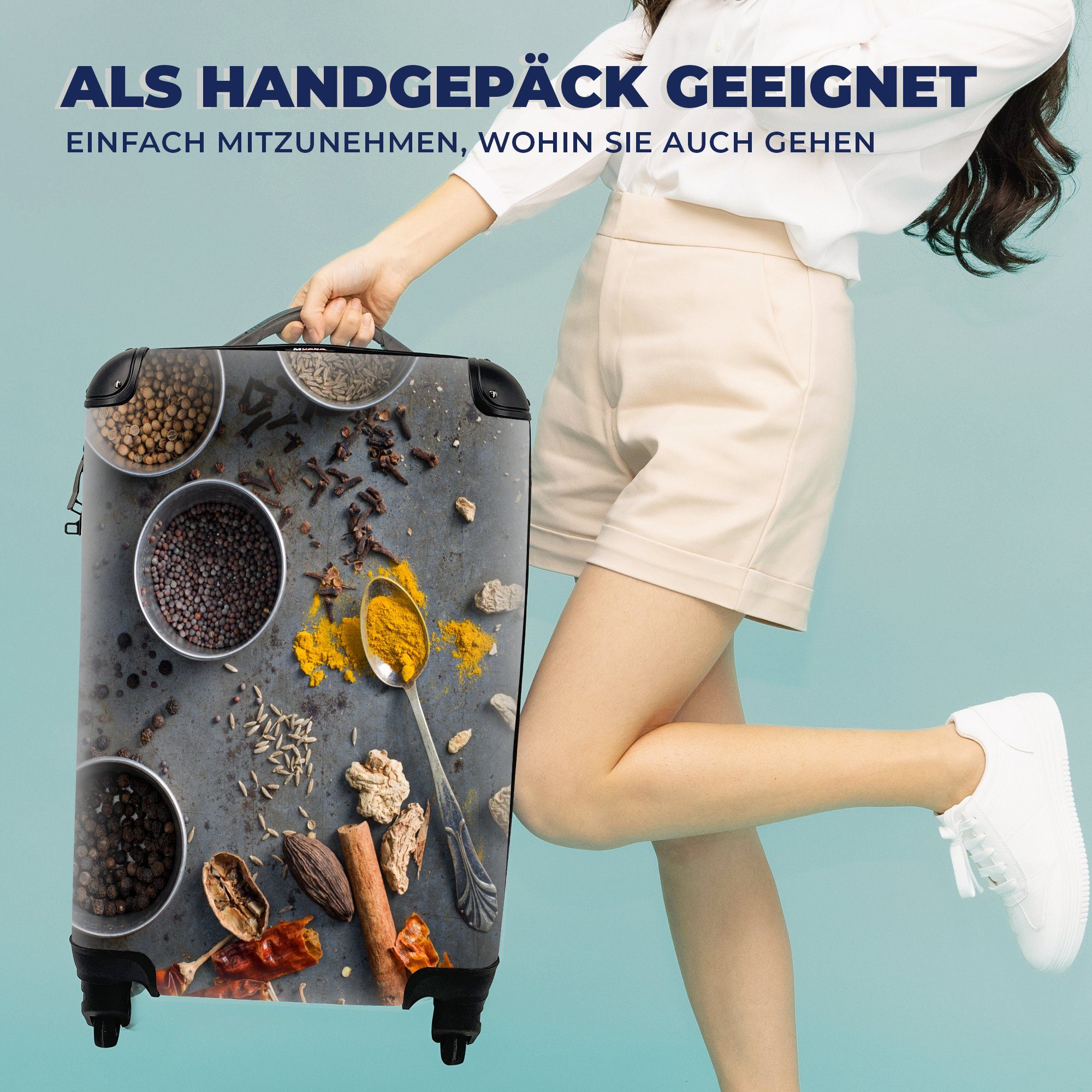 Reisekoffer Ferien, für 4 MuchoWow Reisetasche mit Kräuter Trolley, Hintergrund, Rollen, grauem rollen, auf Handgepäckkoffer Handgepäck