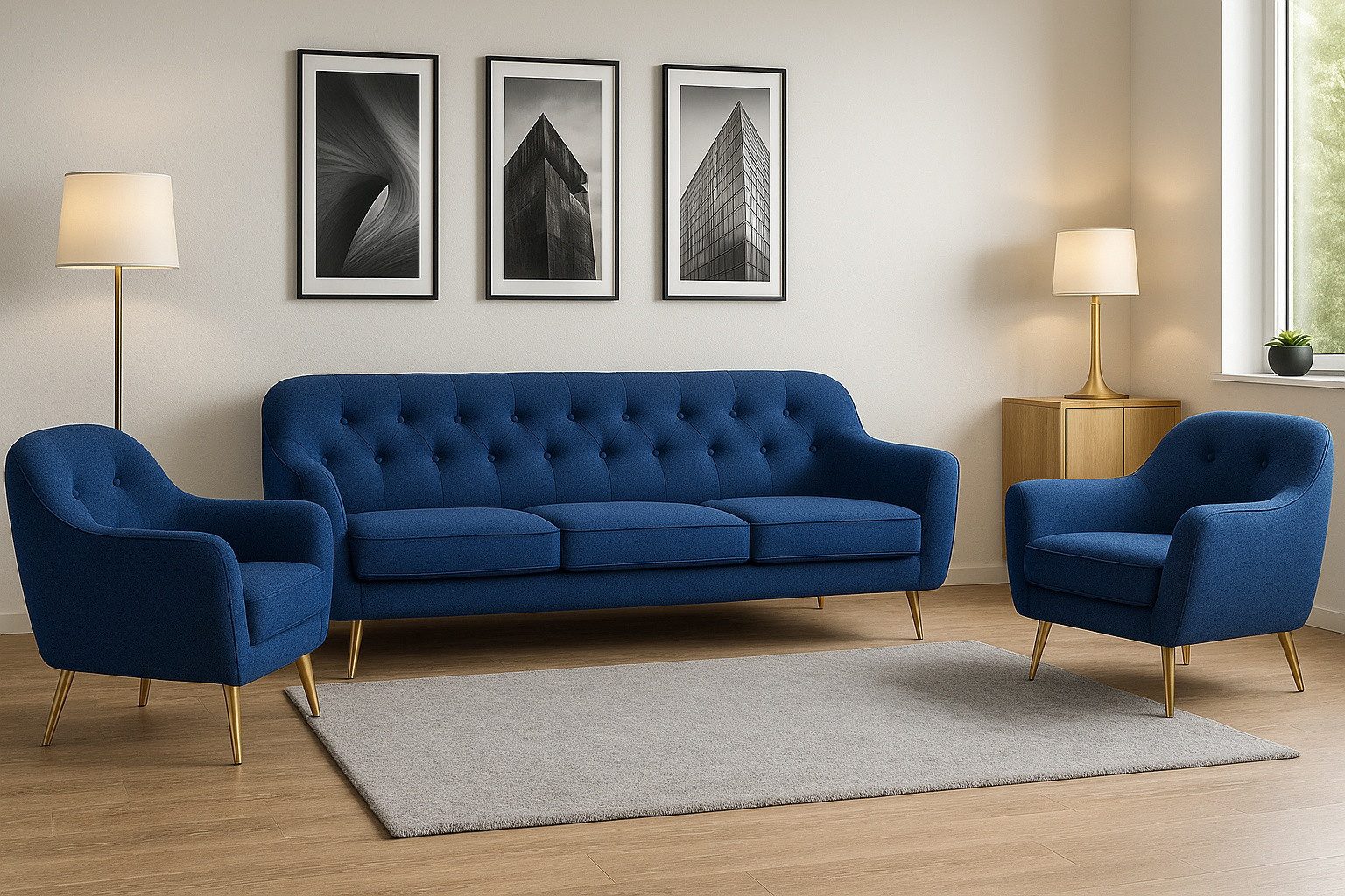 A&J MöbelLand GmbH Polstergarnitur BENITO: 3-Sitzer Sofa + 2 Sessel, (Bringen Sie mit dem stilvollen Set BENITO, bestehend aus einem großzügigen 3-Sitzer Sofa und zwei komfortablen Sesseln, Eleganz und Gemütlichkeit in Ihr Wohnzimmer., 3-tlg., Hochwertige Materialien, sorgfältige Verarbeitung und modernes Design), Höchster Sitzkomfort & langlebige Qualität