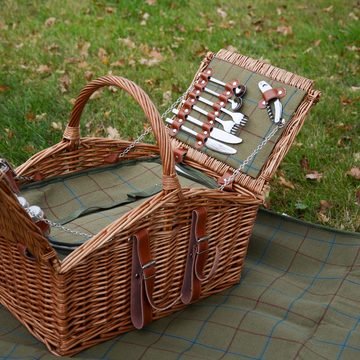 UNUS GARDEN Picknickkorb Weidenkorb für 2 Personen (Abmessung 28/40x32x48cm (HxBxL), inklusive Picknickdecke und inklusive Besteck, Geschirr, uvm.
