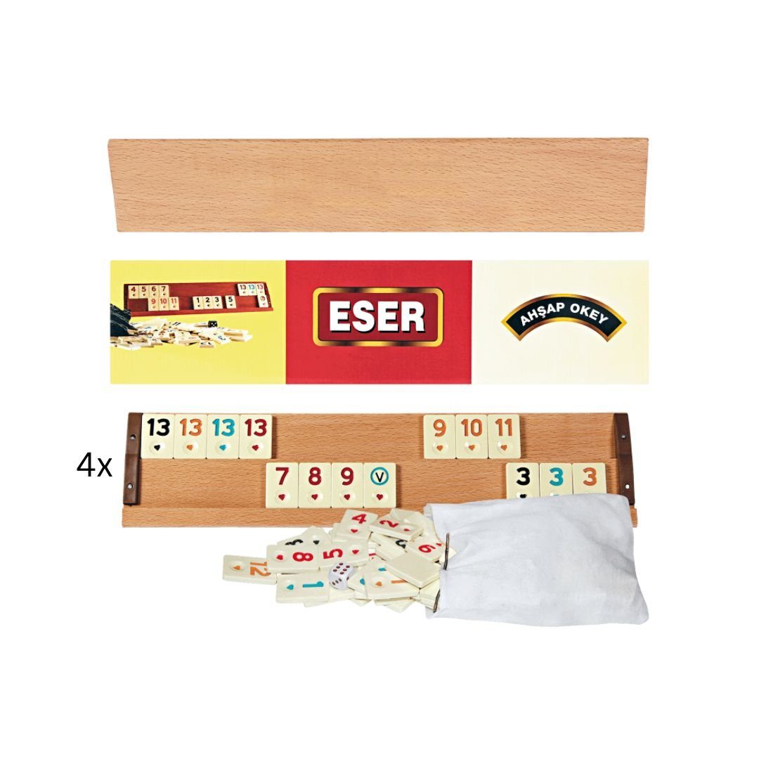 Eser Spielesammlung Okey, Rummikub, Melamin Steine, wahlweise Vollholz oder Kunststoffbretter