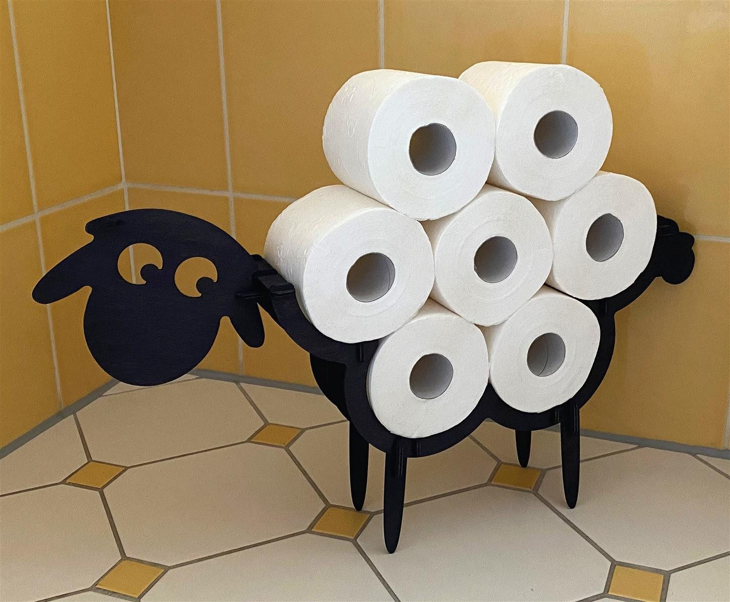 DanDiBo Toilettenpapierhalter Schwarz Holz Schaf WC Rollenhalter Klopapierhalter Freistehend, WC Papierhalter Toilettenrollenhalter – Bild 5 von 5