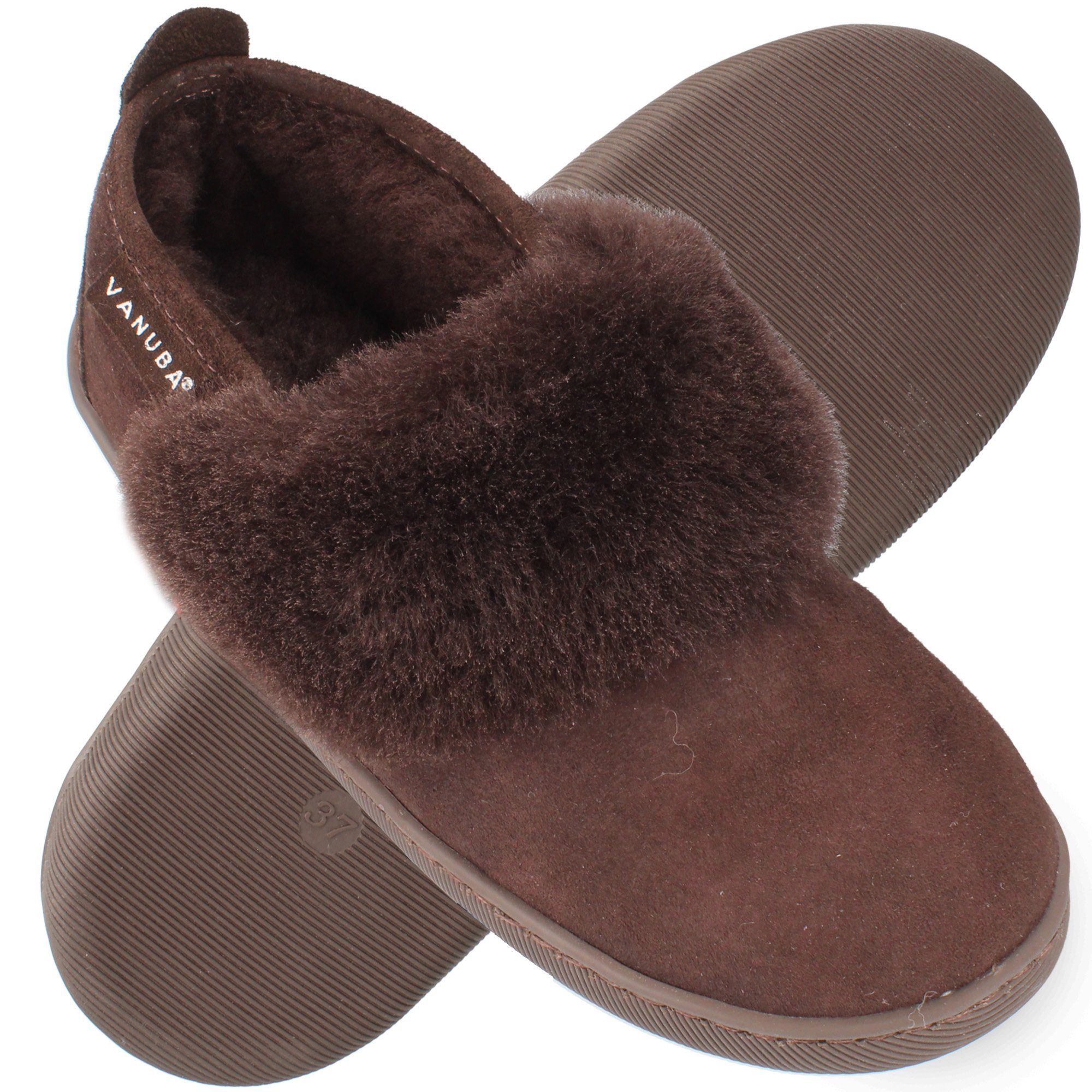 Vanuba CORMO Damen Hausschuh Echtleder Hüttenschuhe/Winter-Hausschuhe/Gefüttert