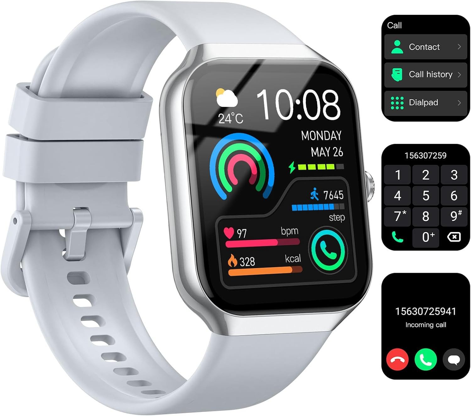 Jugeman Herren"s Damen"s Fitness Tracker mit Telefonfunktion, SPO2 wasserdicht Smartwatch (1.96 Zoll, Android/iOS), mit Anruf, Schlafmonitor, GPS, wasserdicht 113+ Sportmodi