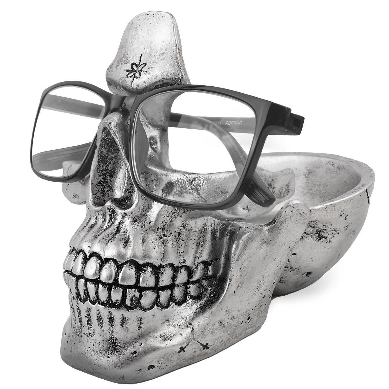 LuxusKollektion Brillenetui Schädel Brillenhalter mit Storage Tray Silber