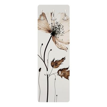 Bilderdepot24 Garderobenpaneel braun Blumen Floral Transparente Blüte Braun Design (ausgefallenes Flur Wandpaneel mit Garderobenhaken Kleiderhaken hängend), moderne Wandgarderobe - Flurgarderobe im schmalen Hakenpaneel Design