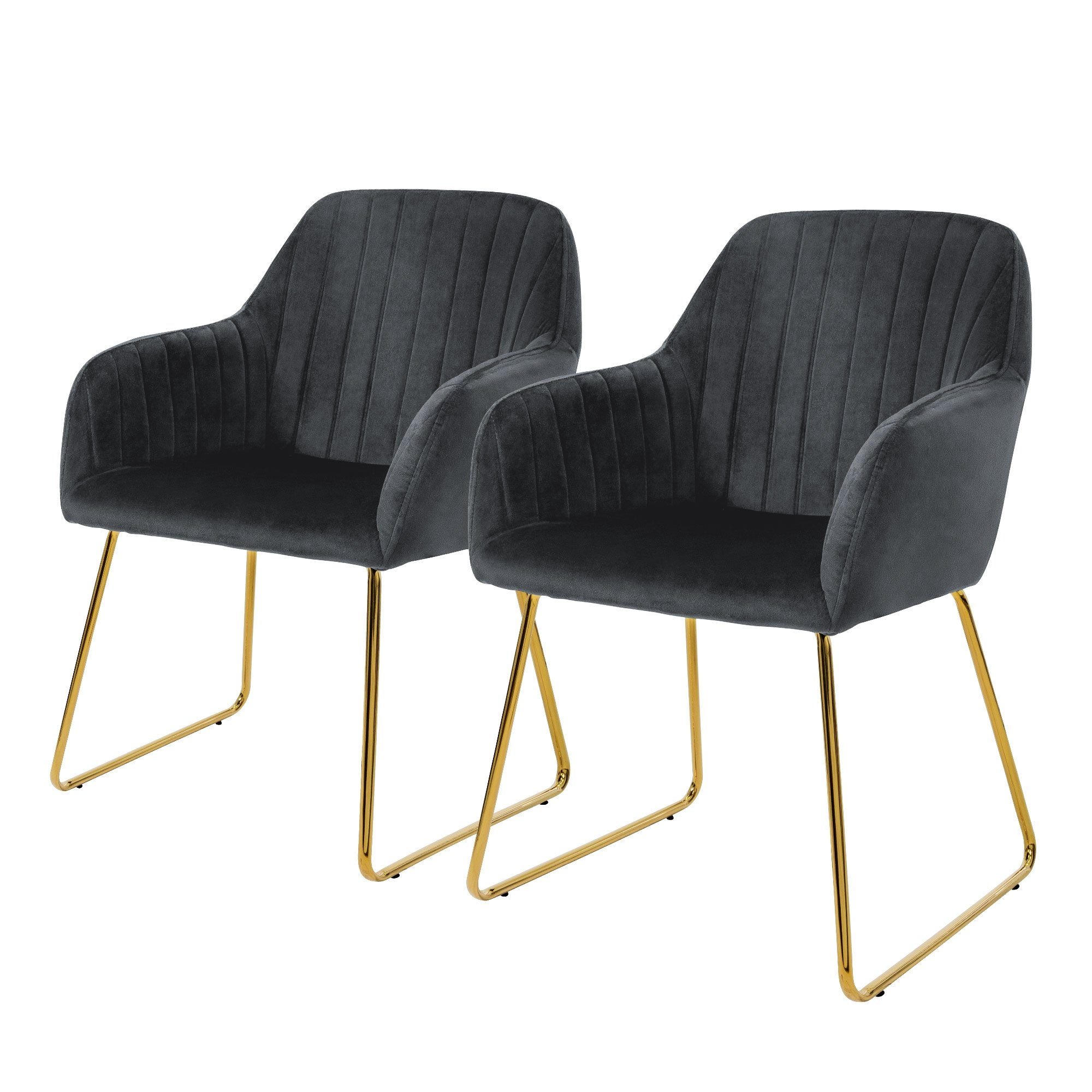 ML-DESIGN Stuhl Küchenstühle Polsterstühle Wohnzimmerstühle, 2er Set Grau Samtbezug Metallbeine ergonomisch