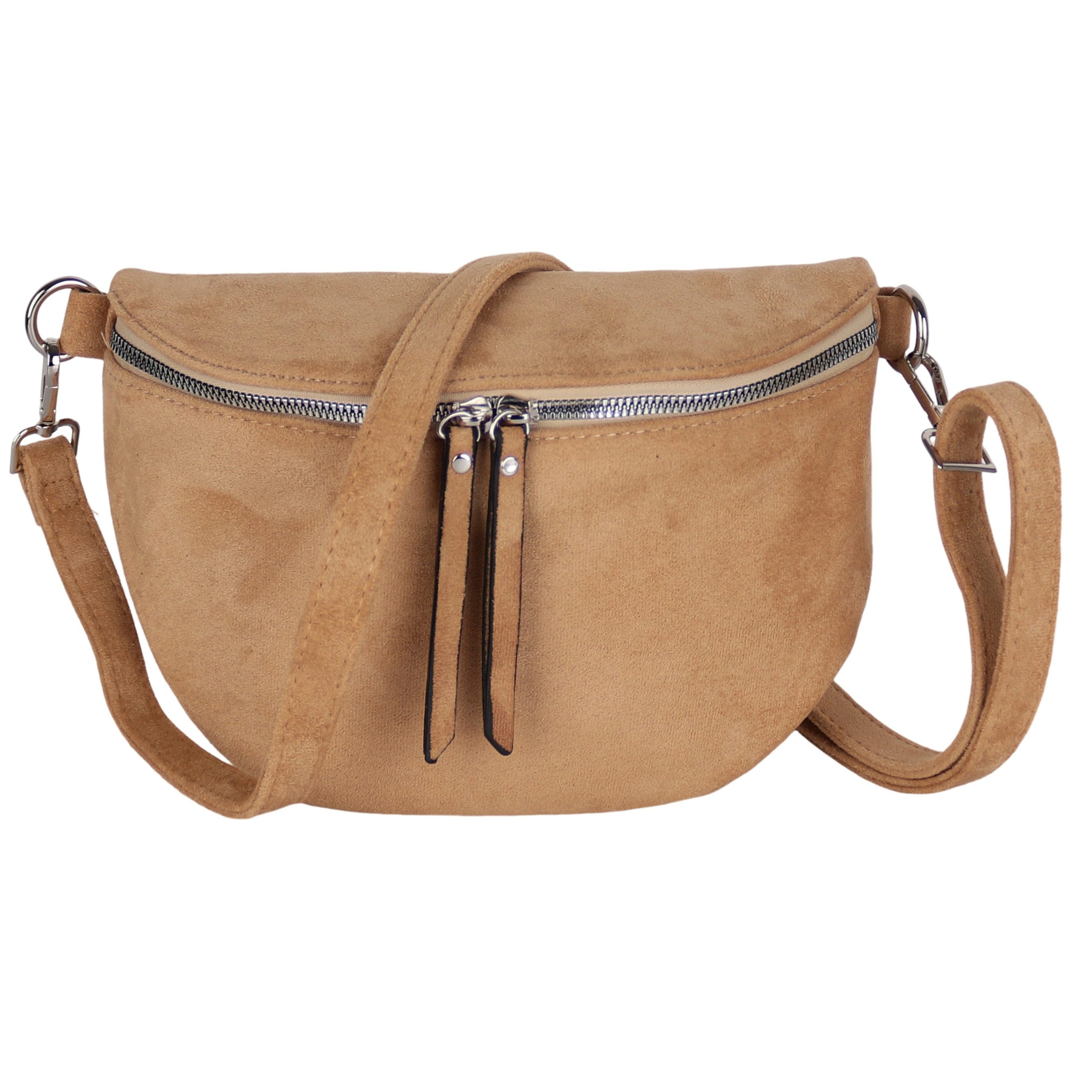 MIRROSI Bauchtasche Damen Taschen, Umhängetasche, Brusttasche, 26x18x9cm Wildleder Optik (Schultertasche für jednen Anlass), Crossbody Bag, Verstellbarer Schulterriemen für mehr Flexibilität.