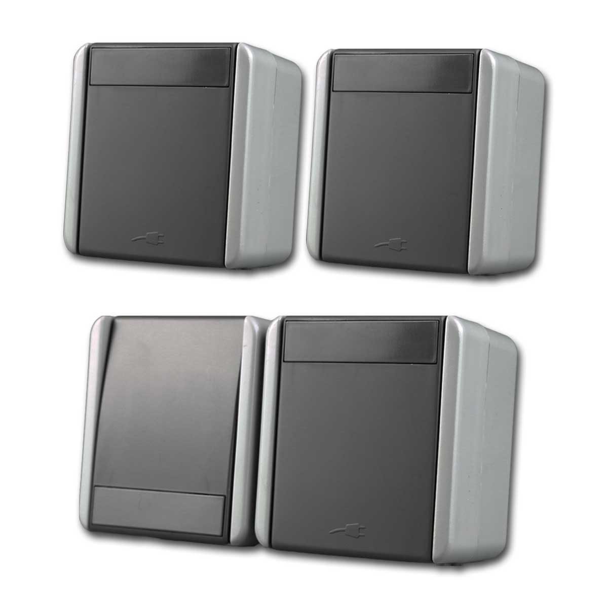 TEM Aufputz-Steckdose fontana Feuchtraum Set "Heizkeller" grau IP44 3tei