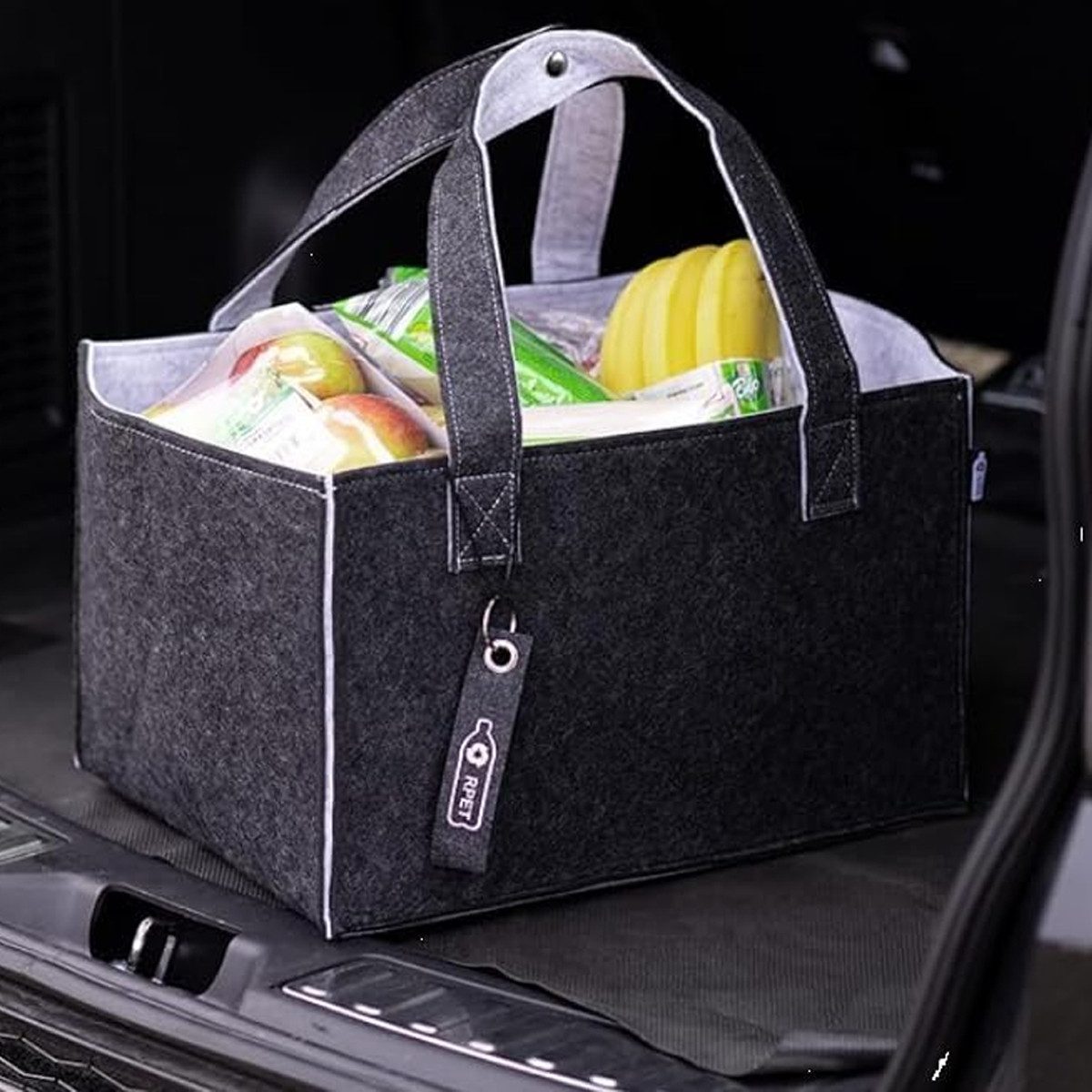 Tanndesign Einkaufskorb Einkaufs- & Kaminholzkorb Filz 31L, aus recycelten PET, Grau/Schwarz, 31 l, Filz-Tragetasche aus recycelten PET-Flaschen – Bild 5 von 5