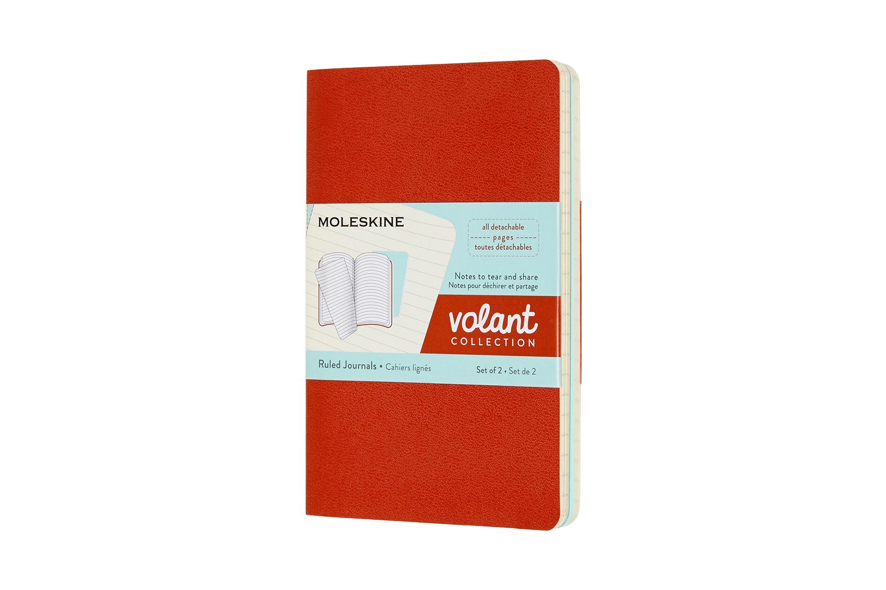 MOLESKINE Notizbuch, Volant - 2er Set - Weicher Einband - Pocket (9x14) - Liniert - Korallrot - Aquamarinblau