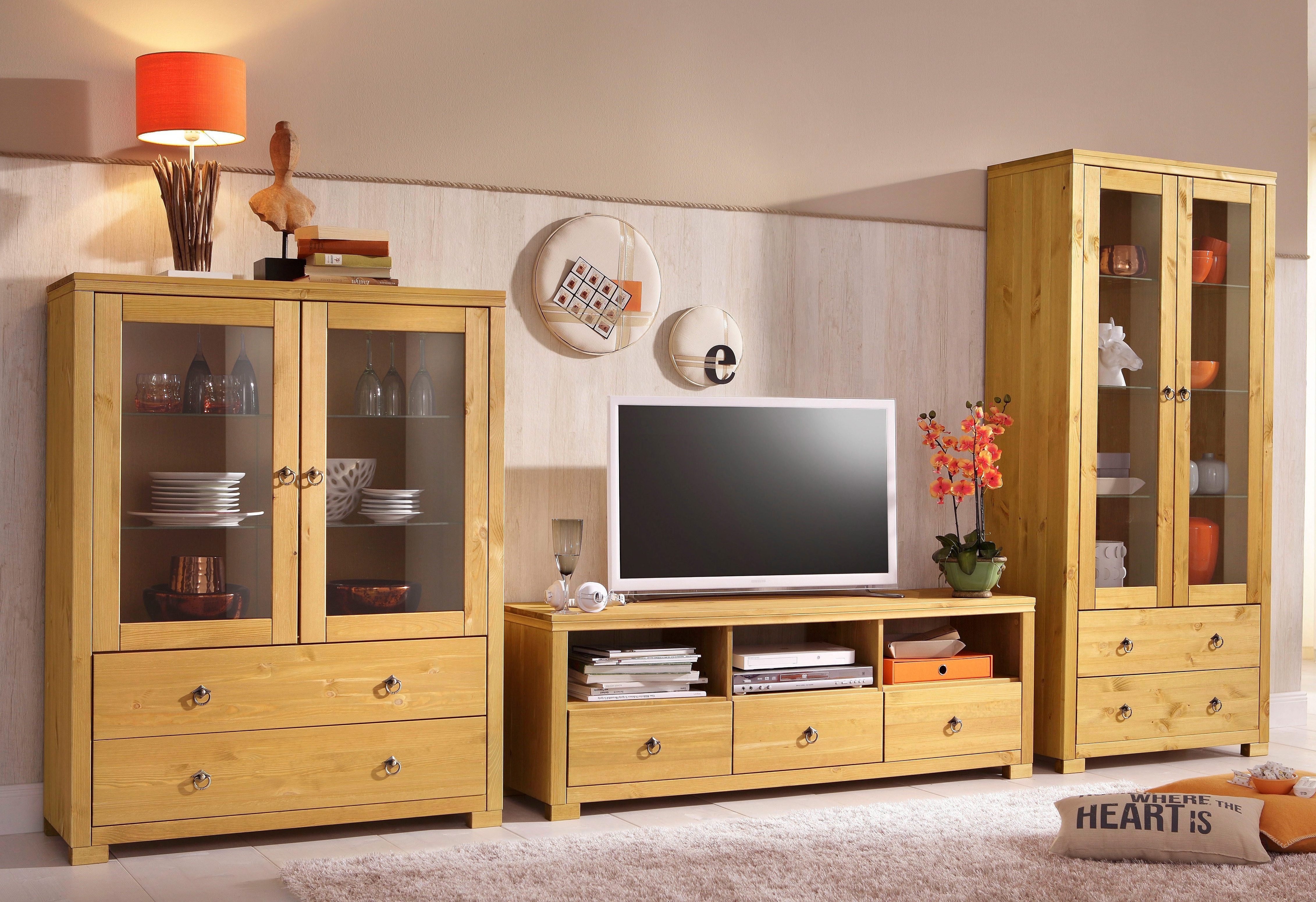 OTTO home Highboard Gotland, Vitrine, Breite 101 cm, Türen mit Glaseinsätzen, aus massiver Kiefer