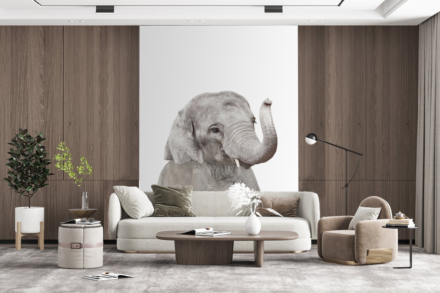 Elefant Tapete St), Fototapete (4 - Grau Montagefertig - bedruckt, Natur, Matt, Vinyl - für Wandtapete Tiere MuchoWow Wohnzimmer,