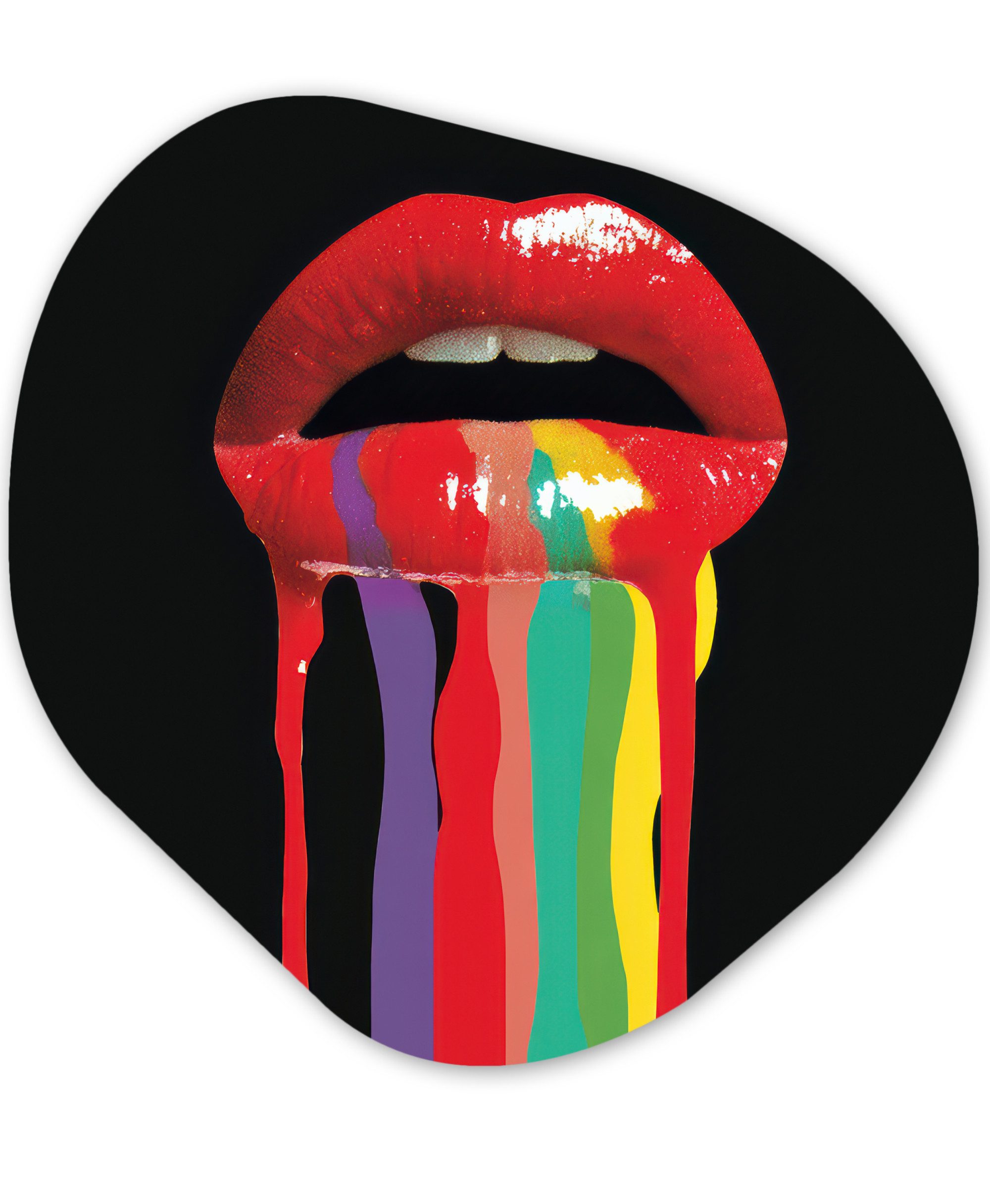 MuchoWow Gemälde Lippen - Farben - Schwarz, Fotodruck (1 St), Wandbild Abstrakt, Wohnzimmer Schlafzimmer Wanddekoration, 40x40 cm