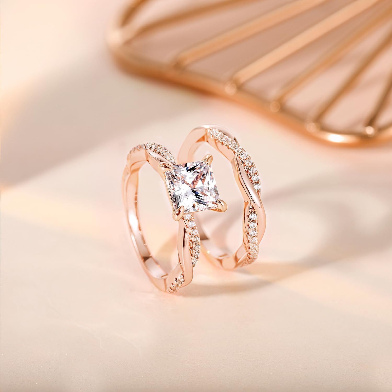 Jumpeak Diamantring 585 Gold, 2 Karat Prinzessschliff, Damenring mit echtem Diamant, E, vs1, 2EX, IGI-Zertifikat Damen-Diamantring, Hochzeitsgeschenk