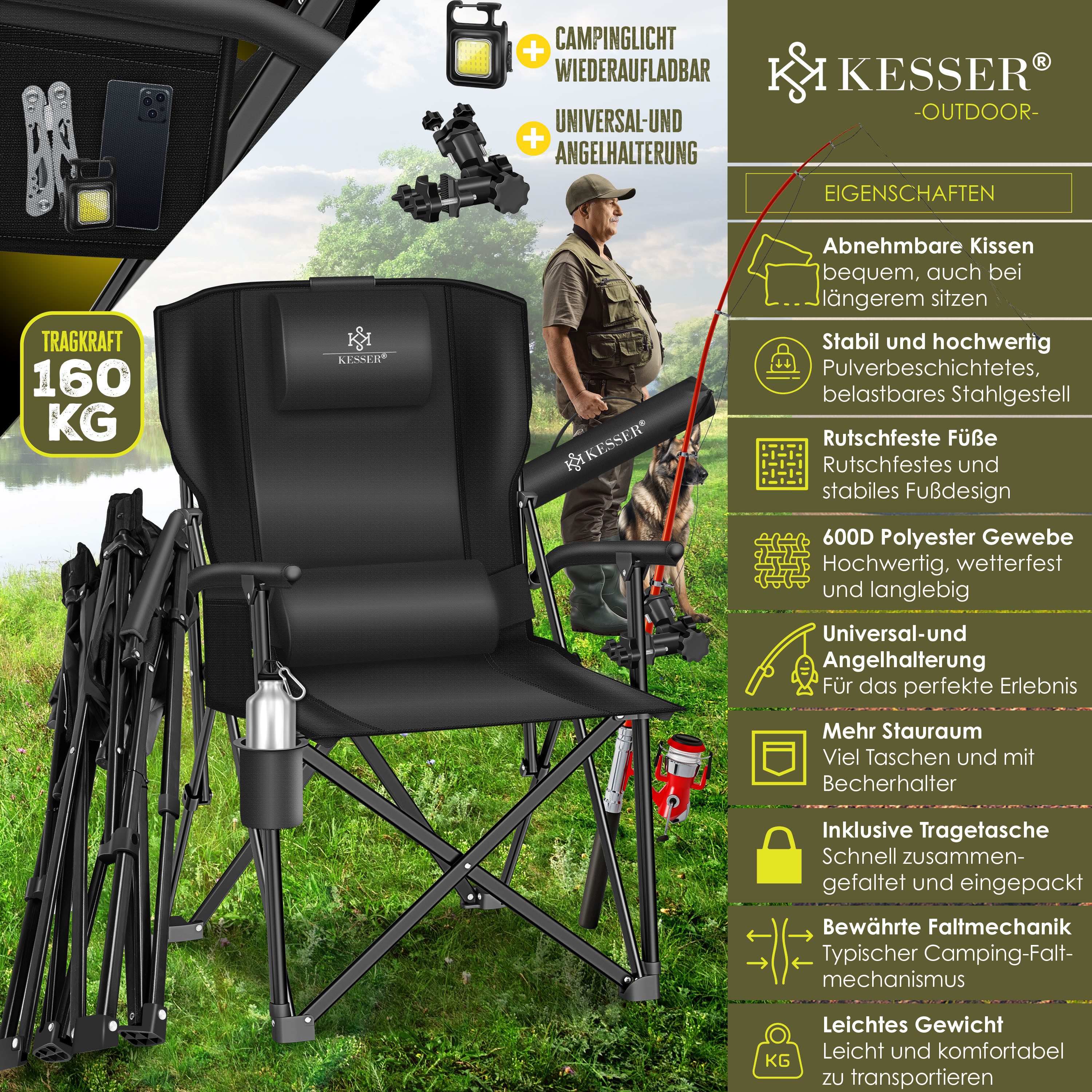 KESSER Campingstuhl Angelstuhl bis 160kg Faltstuhl günstig online kaufen