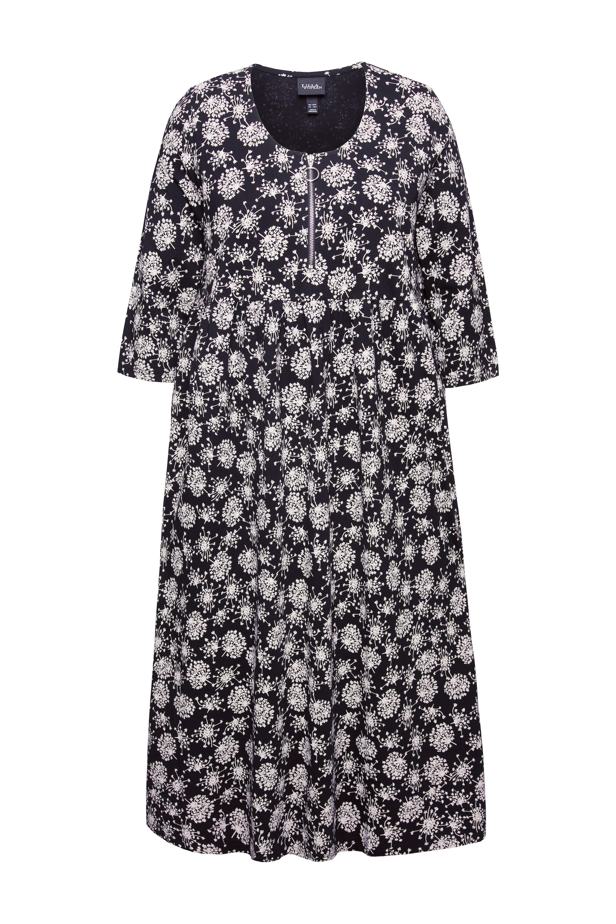 Ulla Popken Jerseykleid Jersey-Midikleid Pusteblumen Rundhals günstig online kaufen