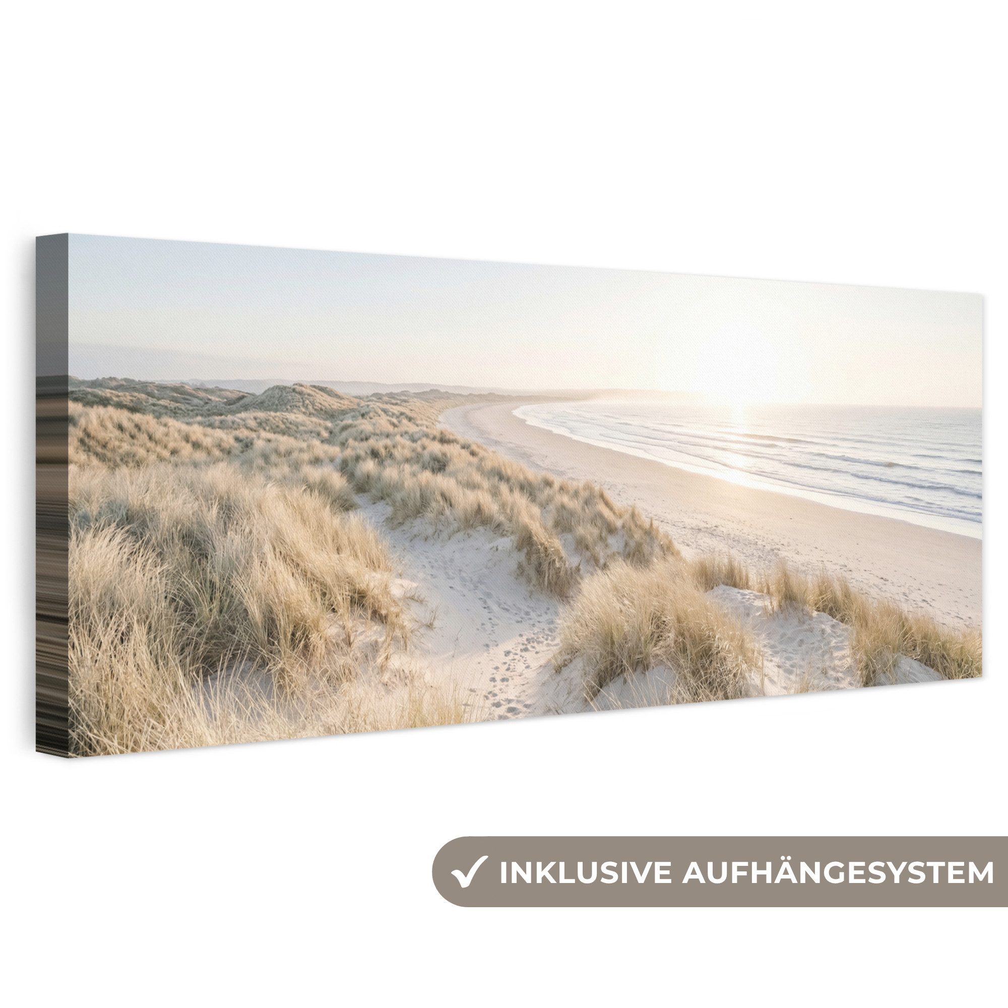 OneMillionCanvasses® Leinwandbild Panorama Dünen - Strand - Beige, Fotodruck (1 St), Wandbild, Deko Schlafzimmer Wohnzimmer Flur 60x20 cm