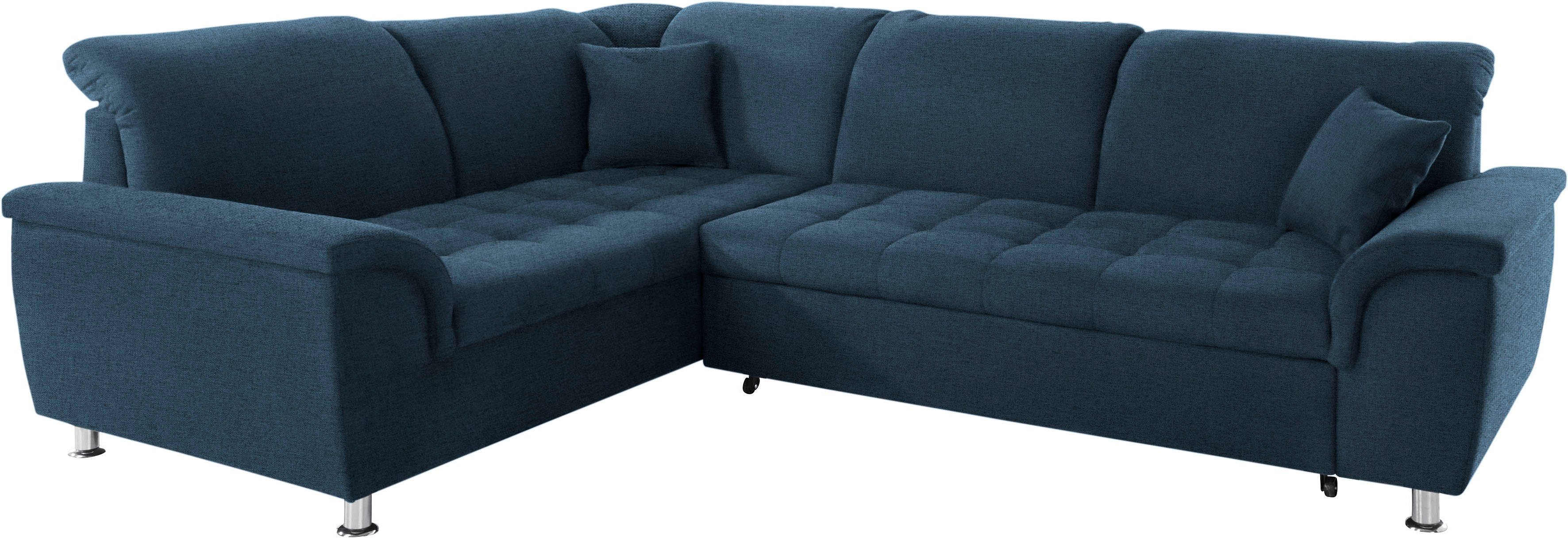 DOMO collection Ecksofa Franzi, zeitlos und elegant, moderne Sitzheftung, L-Form, wahlweise mit Kopfteilverstellung (dann Breite: 275 cm)