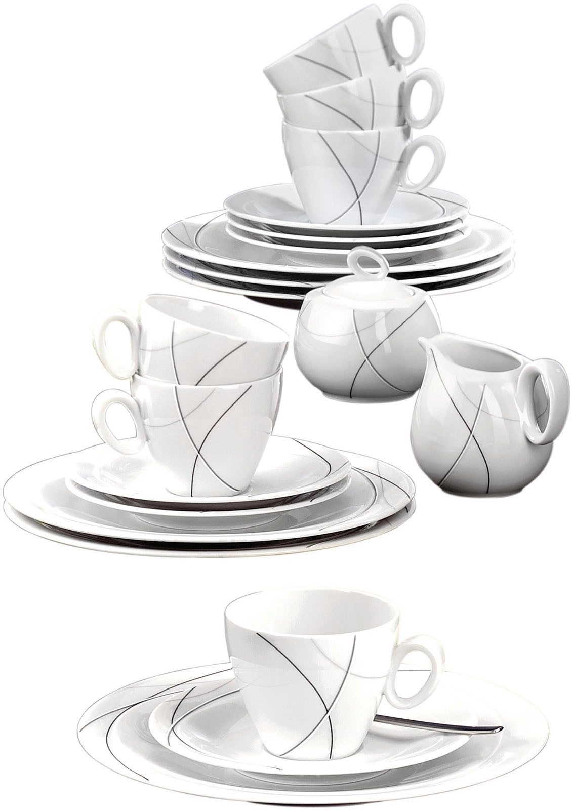 Seltmann Weiden Kaffeeservice Geschirr-Set, Service Trio Highline (20-tlg), 6 Personen, Porzellan, Kaffeeservice, Made in Germany, 20 Teile, für 6 Personen