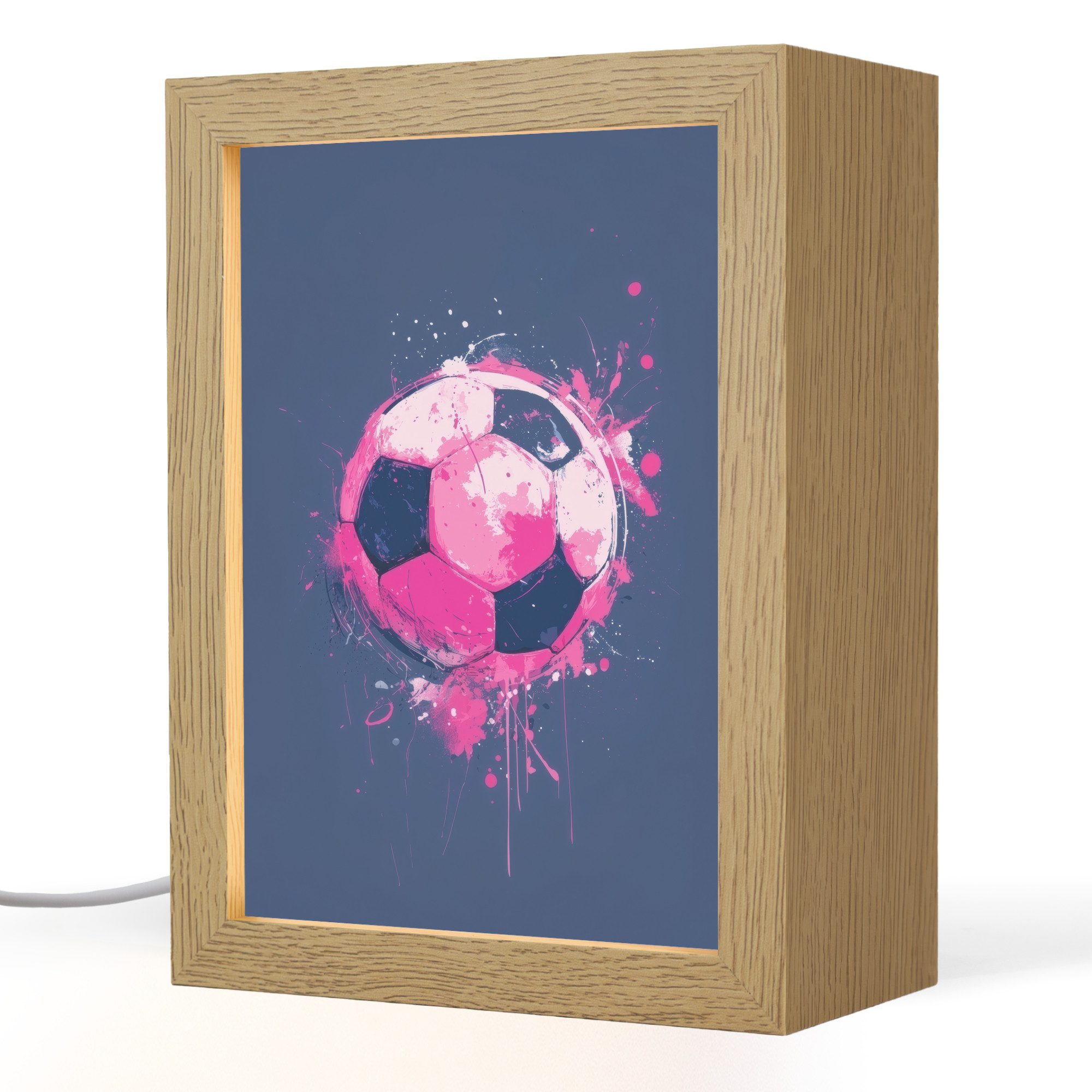OnlyWow Nachttischlampe Lightbox Abstrakt - Fußball - Spritzer - Rosa - Jungen, Dimmbar, Farbwechsel, LED, Warmweiß, Kaltweiß, Neutralweiß Einstellbar, Kinderzimmer, Babyzimmer, Dimmbar, mit Kabel, Nachtlampe, LED