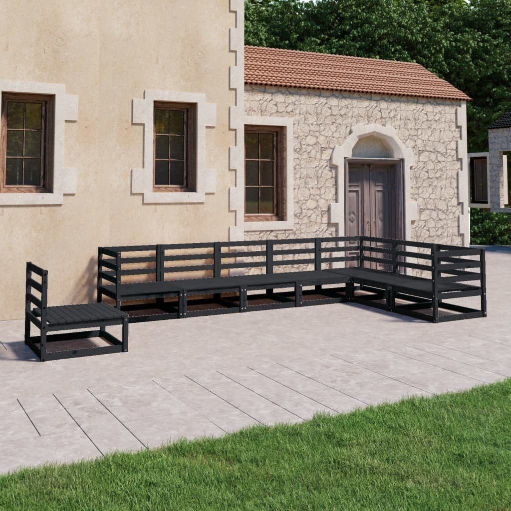 vidaXL Gartenlounge-Set Massivholz Kiefer, Schwarz Garten-Lounge-Set 8-tlg. (1-tlg)