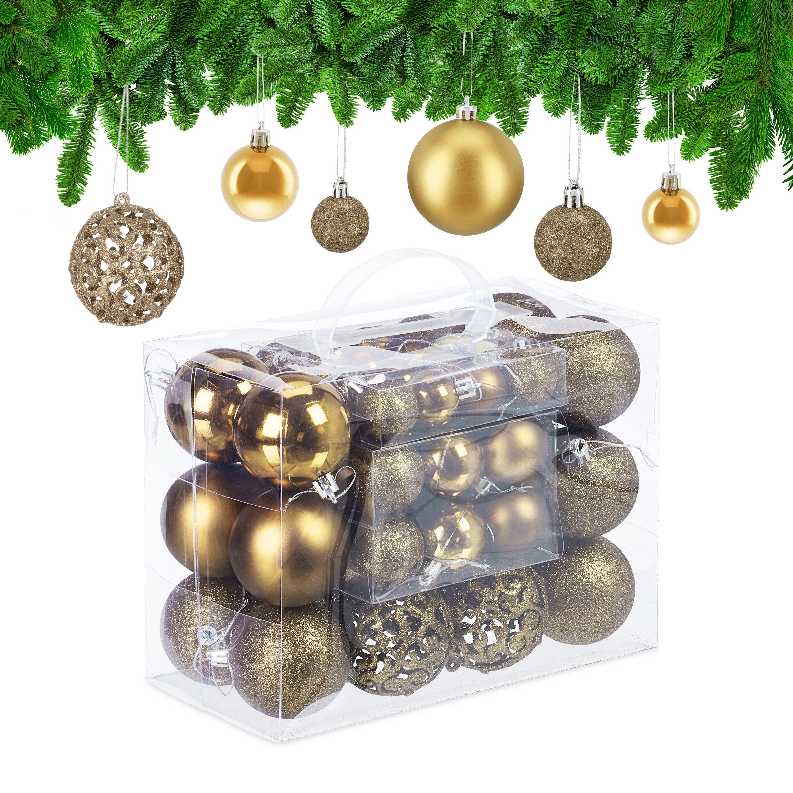 relaxdays Weihnachtsbaumkugel Weihnachtskugeln im 50er Set (50 St), gold