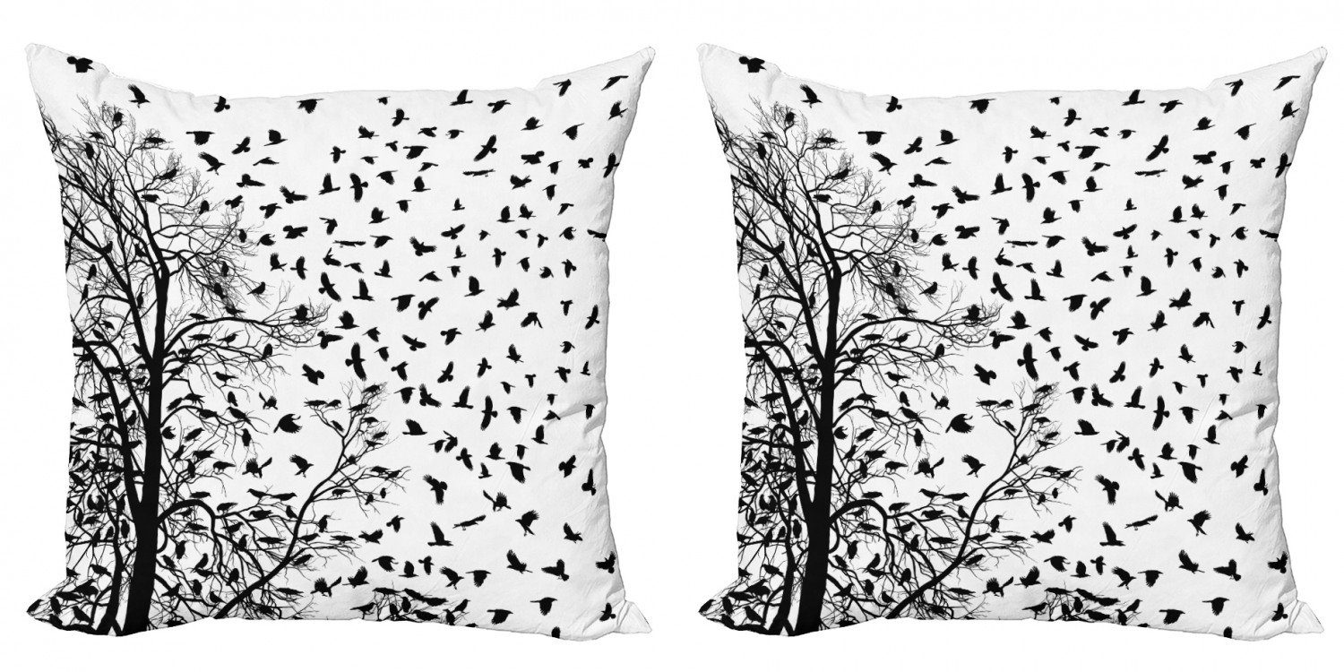 Kissenbezüge Modern Accent Doppelseitiger Digitaldruck, Abakuhaus (2 Stück), Schwarz Und Weiß Flying Birds Baum