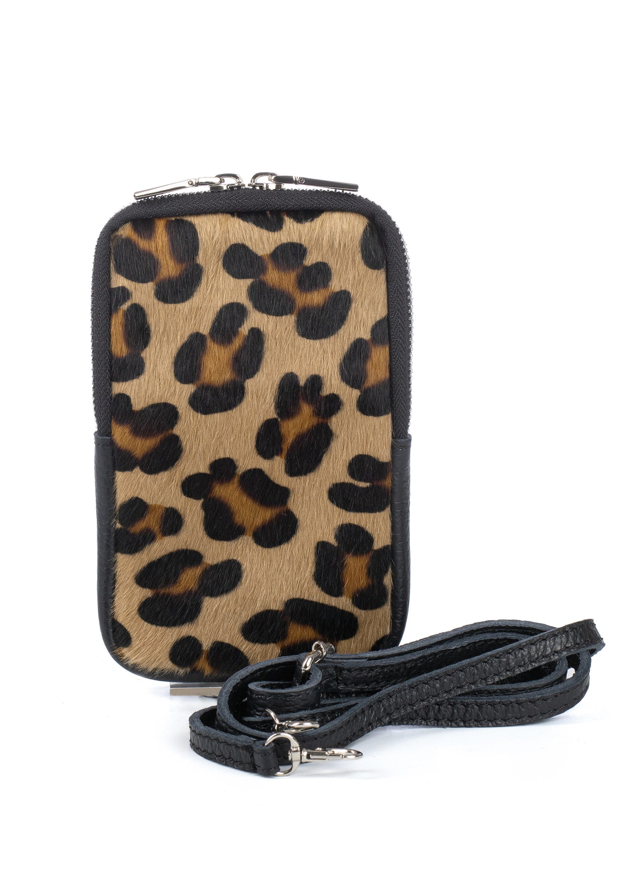 Cassandra Accessoires Handytasche Smartphonetasche, Umhängetasche, -Leo- aus hochwertigem echtem Leder mit echtem Fell -Made in Italy-