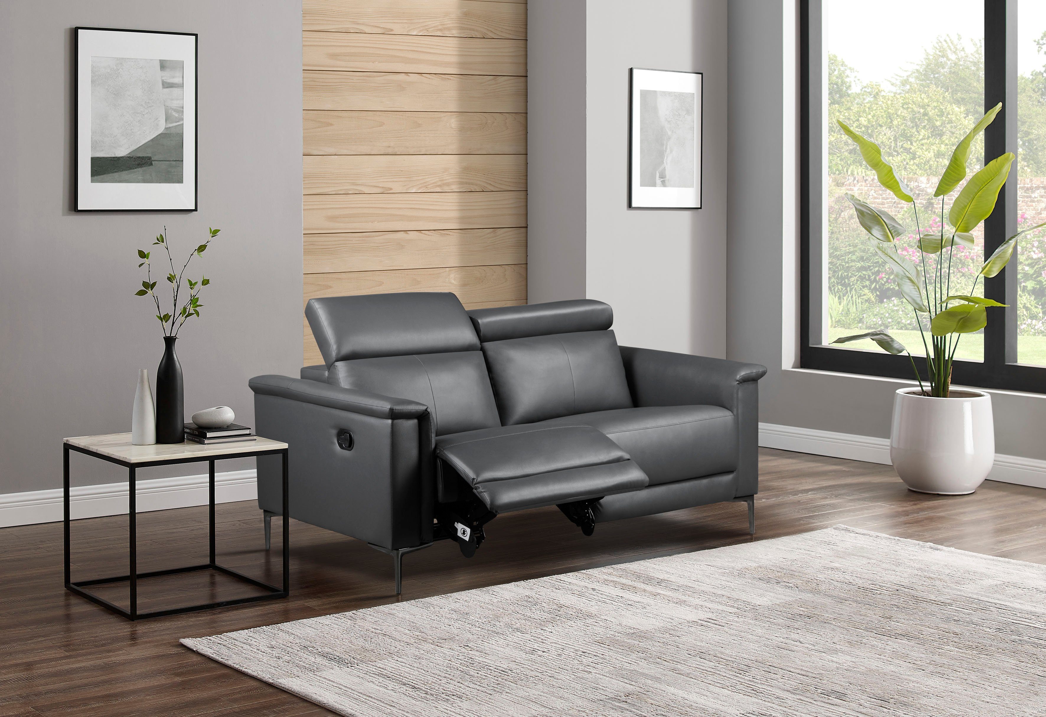 OTTO home 2-Sitzer LUND Lederoptik, 160 cm, mit Relaxfunktion und Kopfteilverstellung, manuell od. elektrisch (m.USB-C), Federkern