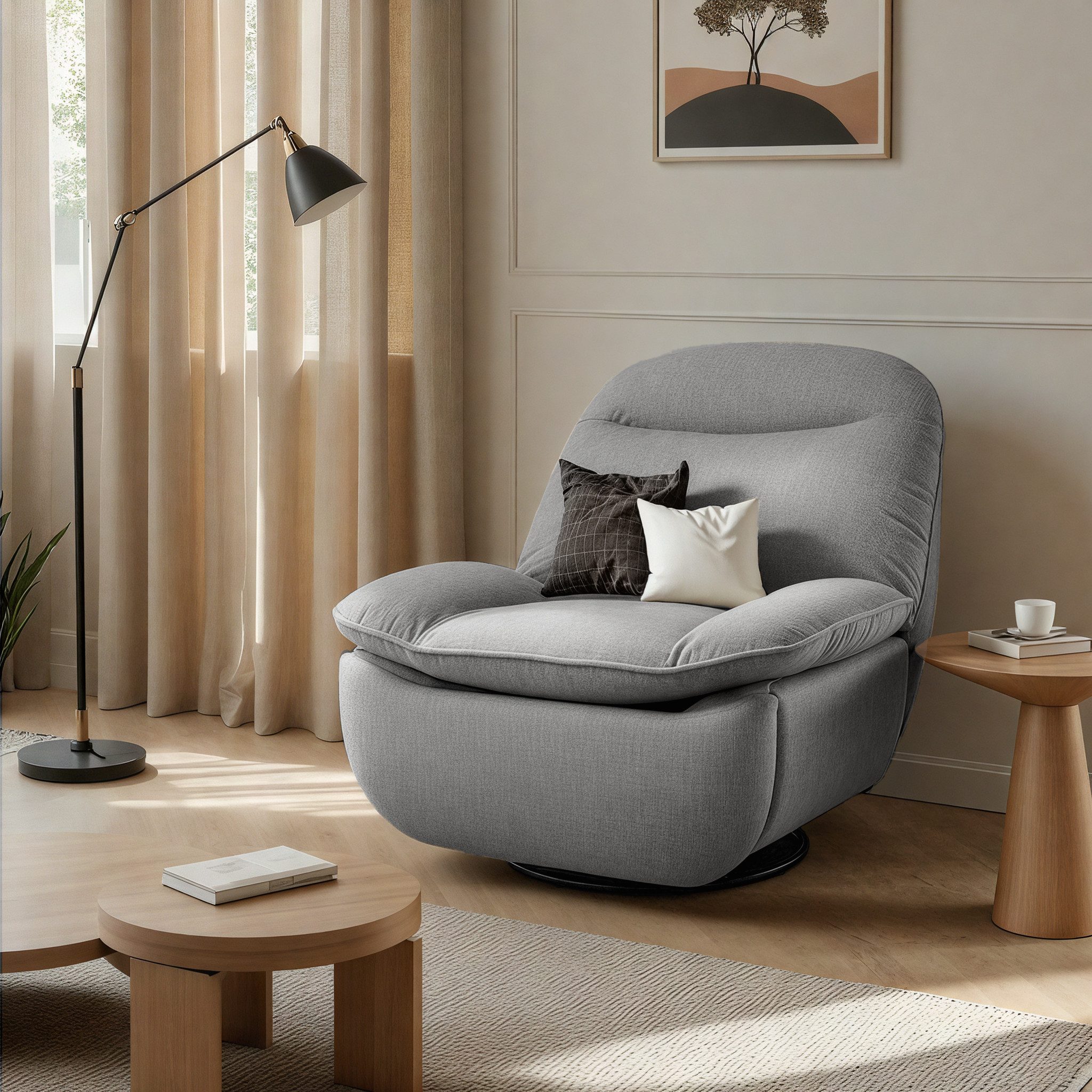 FLEXISPOT Sessel gemütlicher TV-Sessel, Relaxsessel (Versteckter Stauraum, 105° - 145° verstellbar, Drehsessel mit Rocking, Ruhesessel für Senioren & Stillenden), 159 KG belastbar, Inkl. Eine Strickdecke (1,3 x 1,7 m)