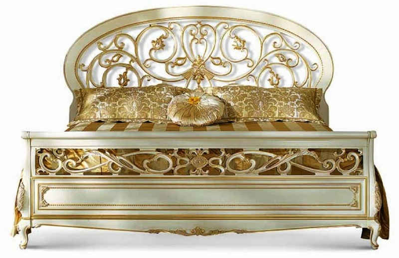 Casa Padrino Bett Casa Padrino Luxus Barock Doppelbett Elfenbein / Gold - Made in Italy