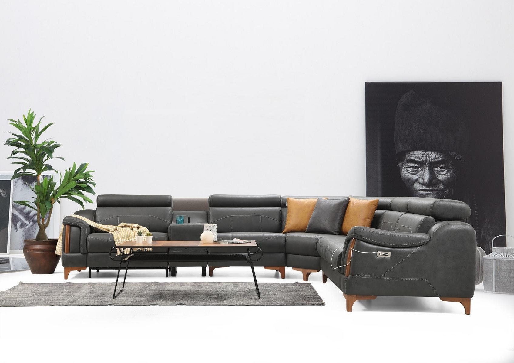 JVmoebel Ecksofa Elegantes L-förmiges Sofa mit Kunstleder und Bluetooth-Soundsystem, 6 Teile, Made in Europa