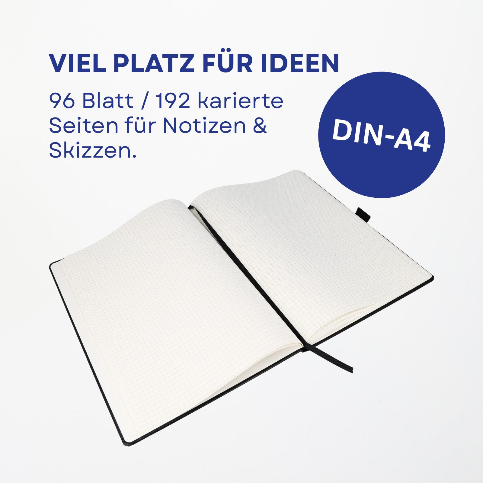 WESTCOTT Notizbuch DIN A4 kariert (2er-Set) inkl. PRIMESOFT Kugelschreiber, 80 g/m² FSC, Innentasche, Lesezeichen, Gummizug, Stifthalter – Bild 2 von 5