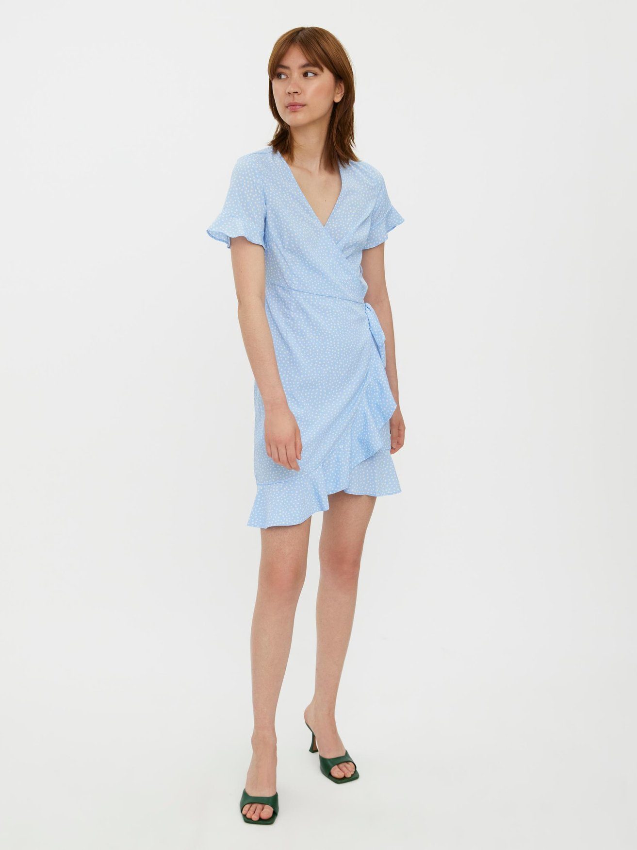 maximaler Rabatt Vero Moda Shirtkleid Wickel Rüschen Blau (kurz) 5757 Kleid Kurzes in mit VMHENNA
