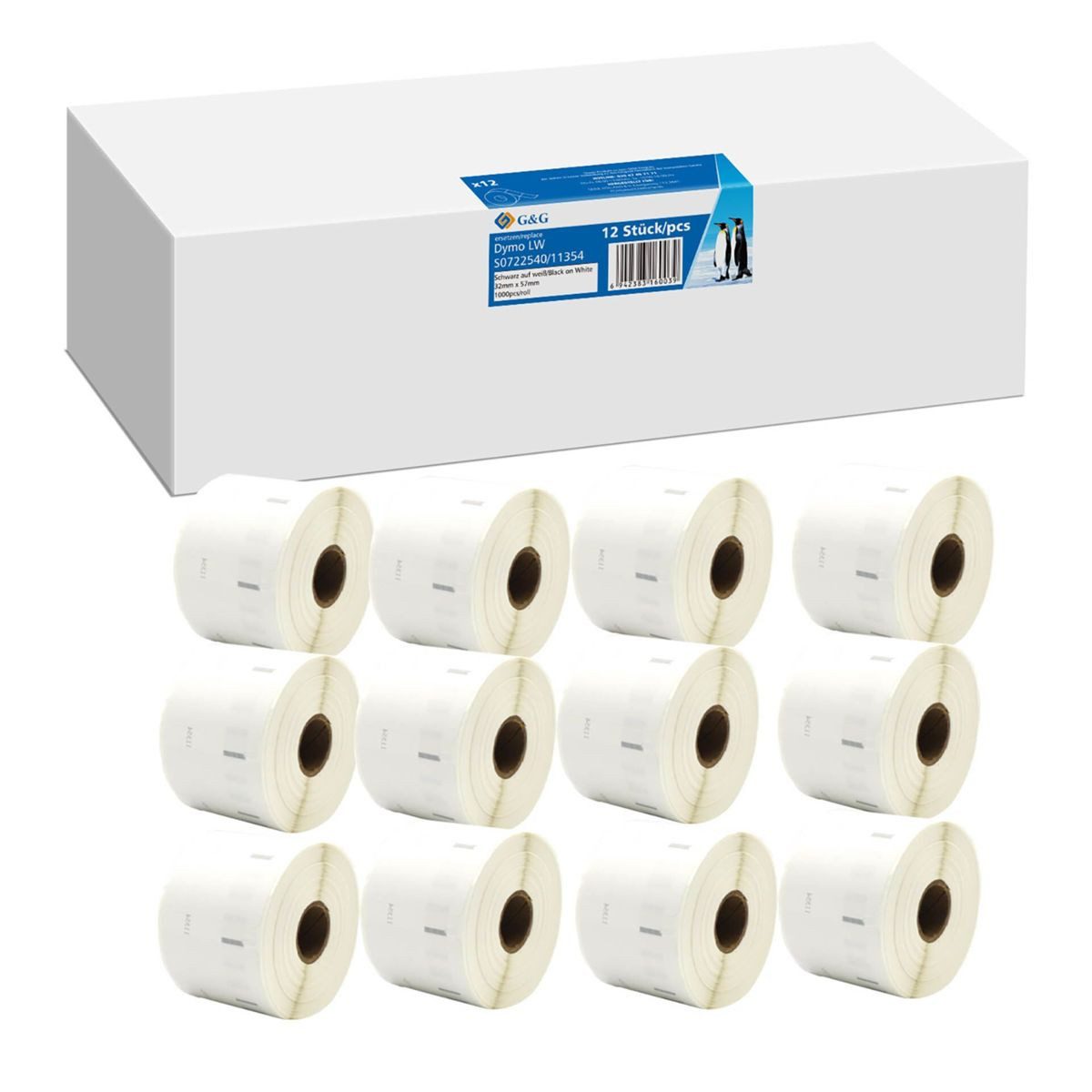 G&G Etiketten 12x Etiketten 32mm x 57mm sw komp. m. Dymo 11354