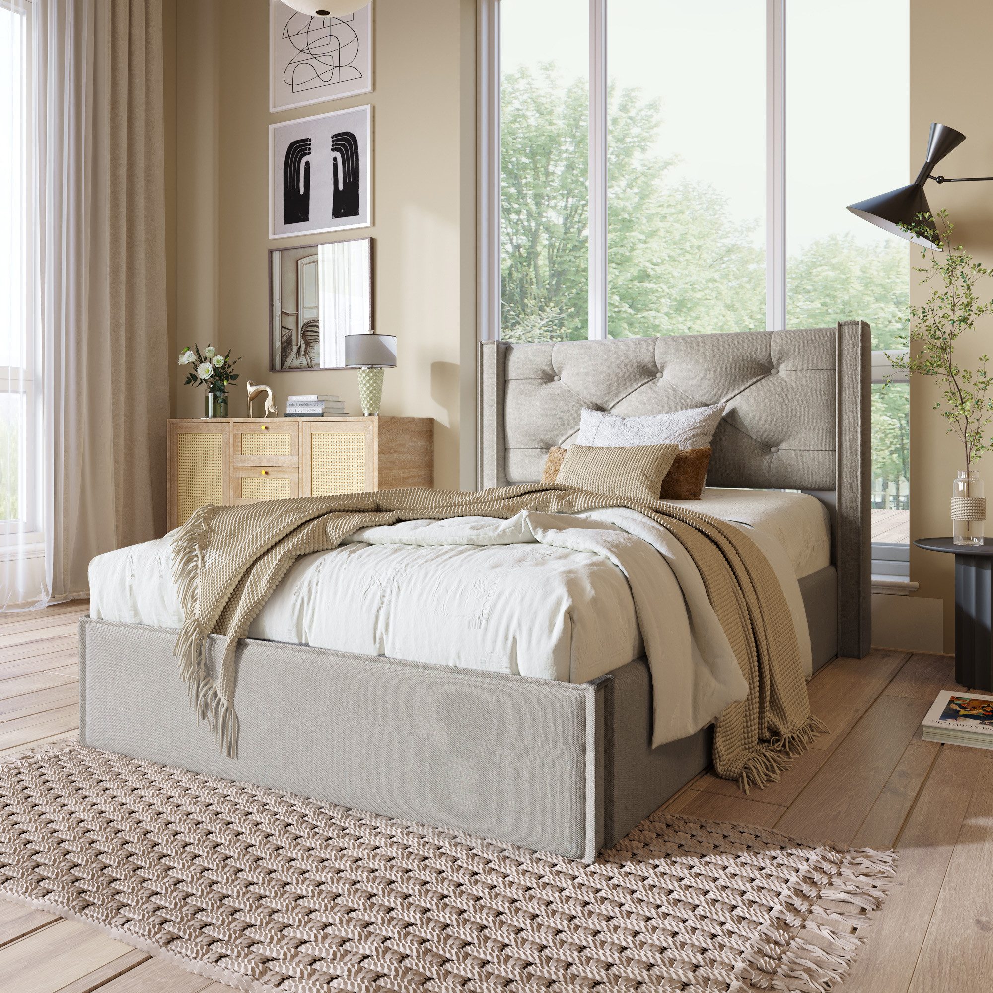 Flieks Polsterbett, Hydraulisches Einzelbett Funktionsbett Baumwolle 90x200 günstig online kaufen